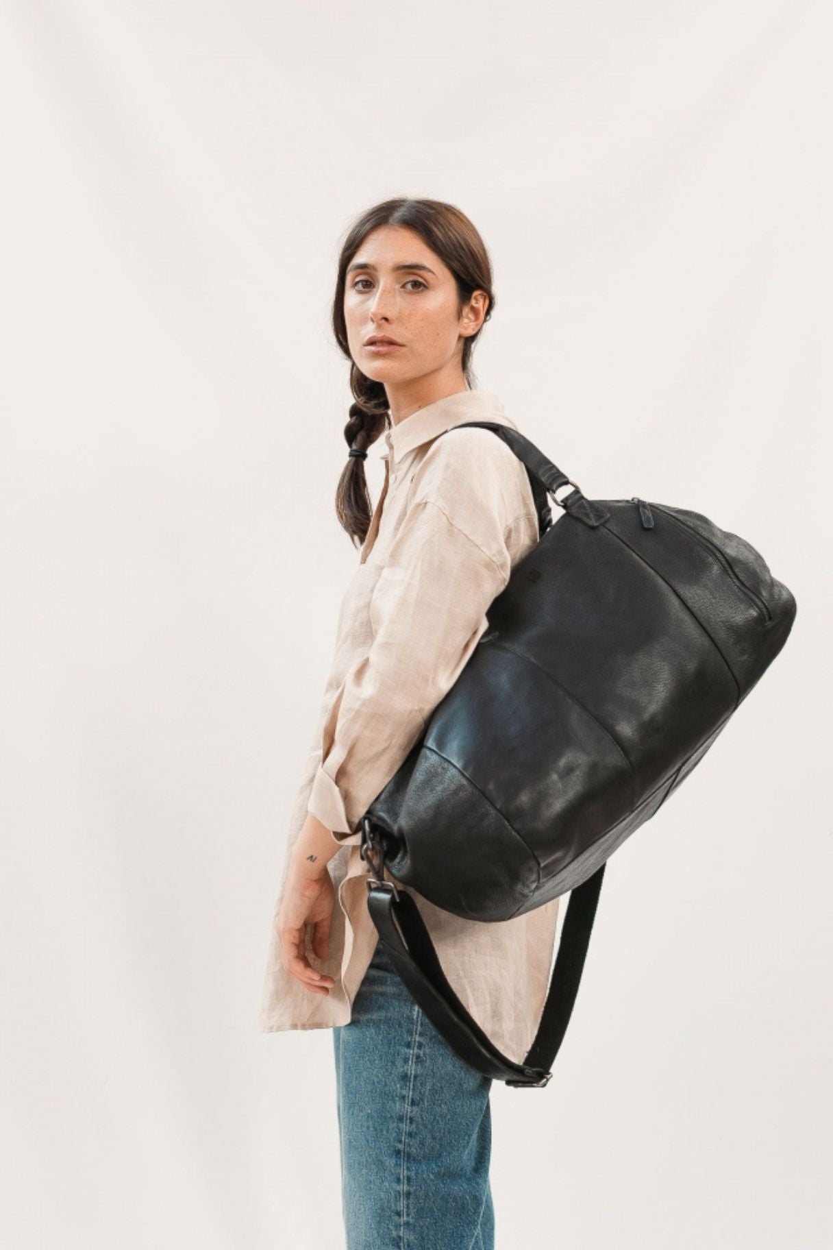 BIBA - Sac de voyage en cuir de couleur noir - Nappa Maroquinerie