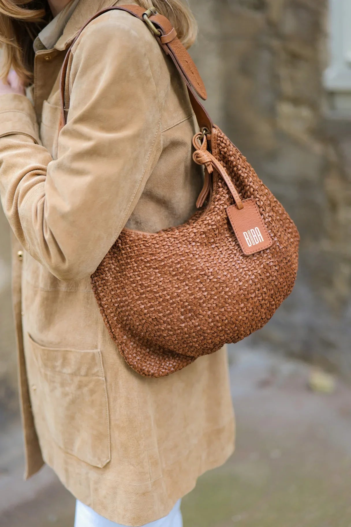 Mini Sac Biba en cuir tressé - couleur marron