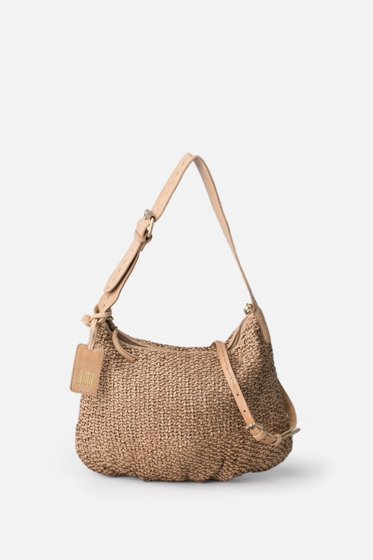 Mini Sac Biba en cuir tissé - couleur beige