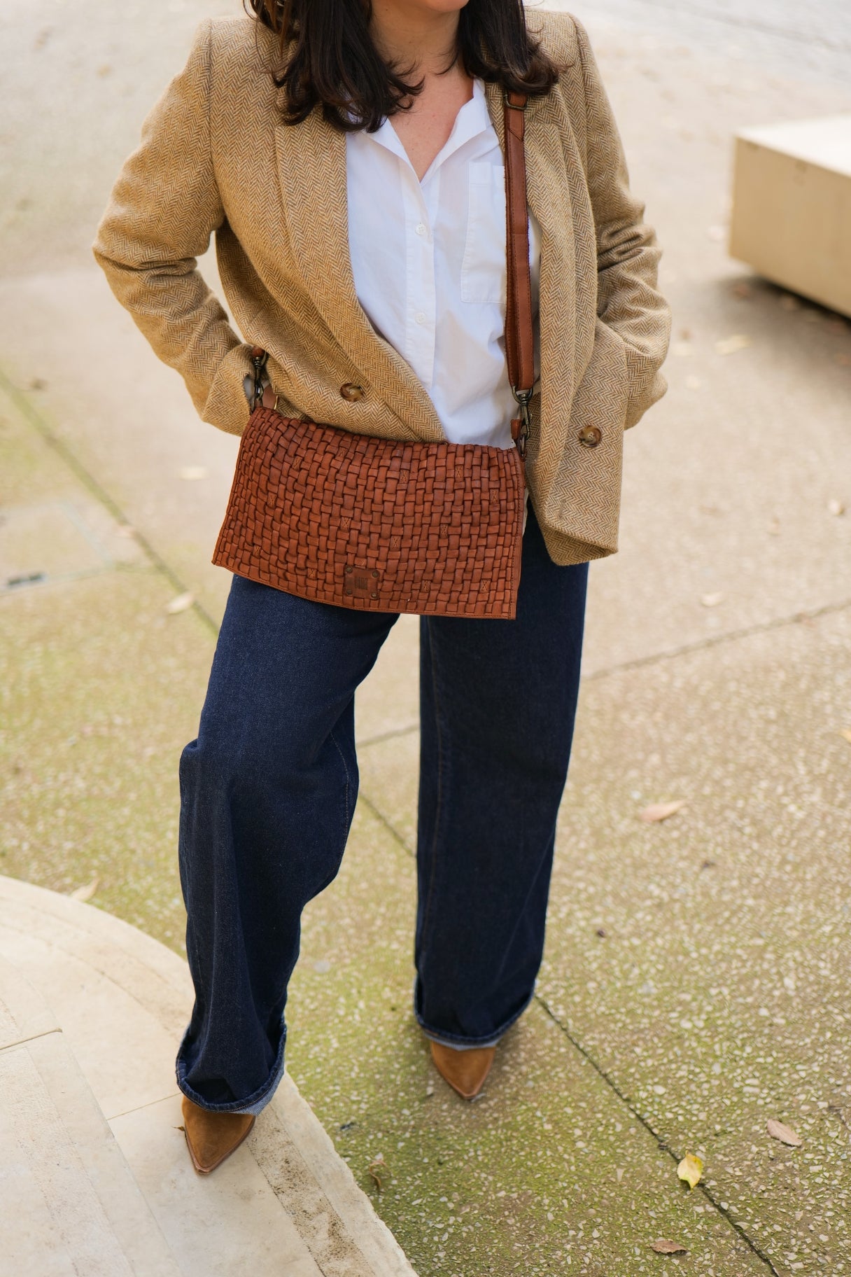 Sac bandoulière en cuir tressé marron - BIBA