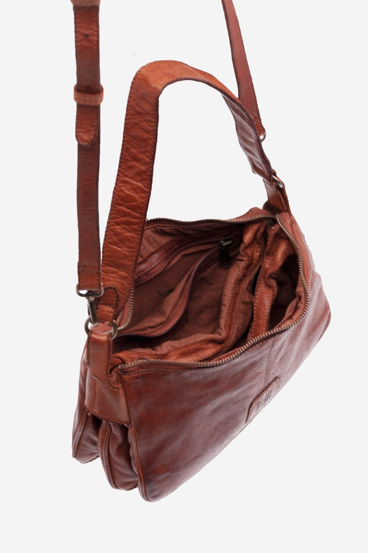 Sac bandoulière zippé en cuir BIBA - couleur marron