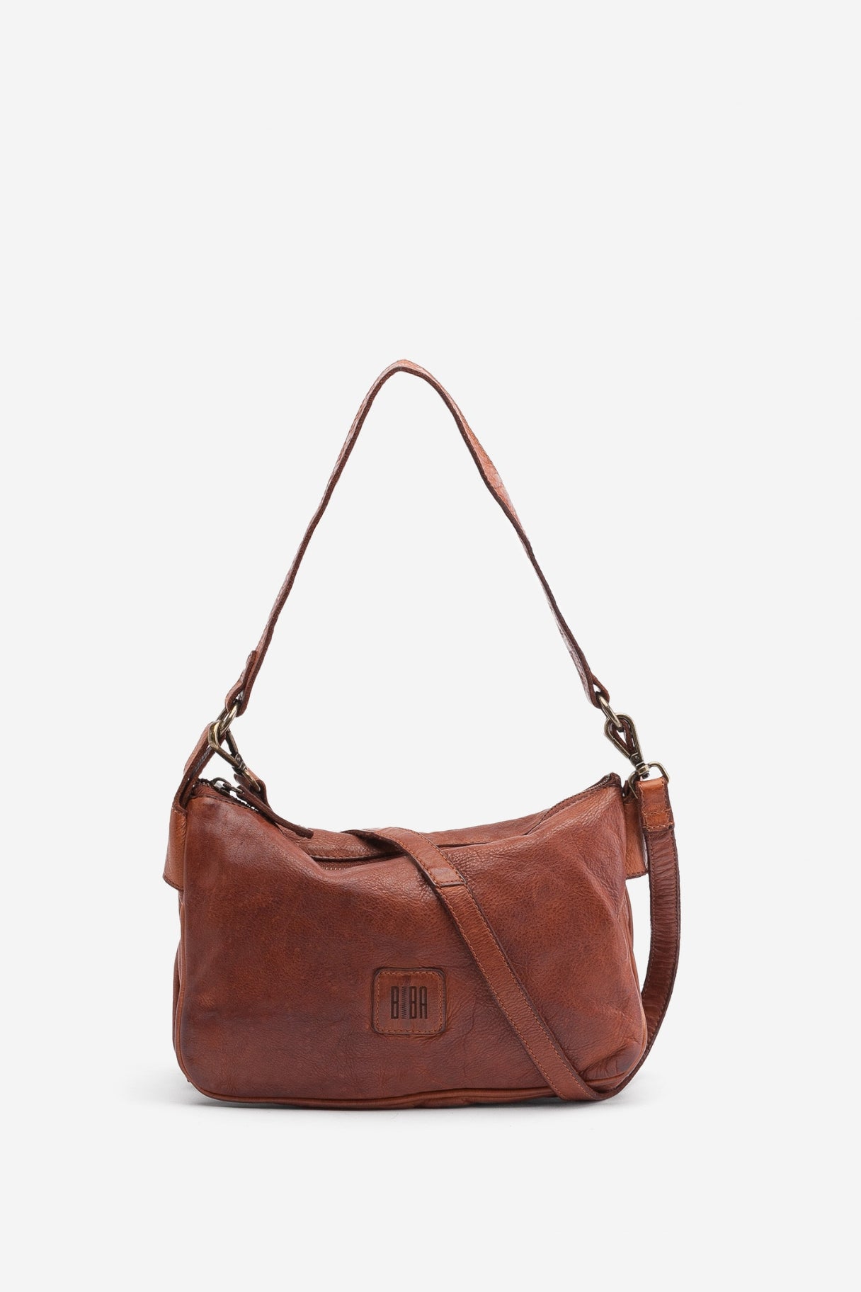 Sac bandoulière zippé en cuir - couleur marron