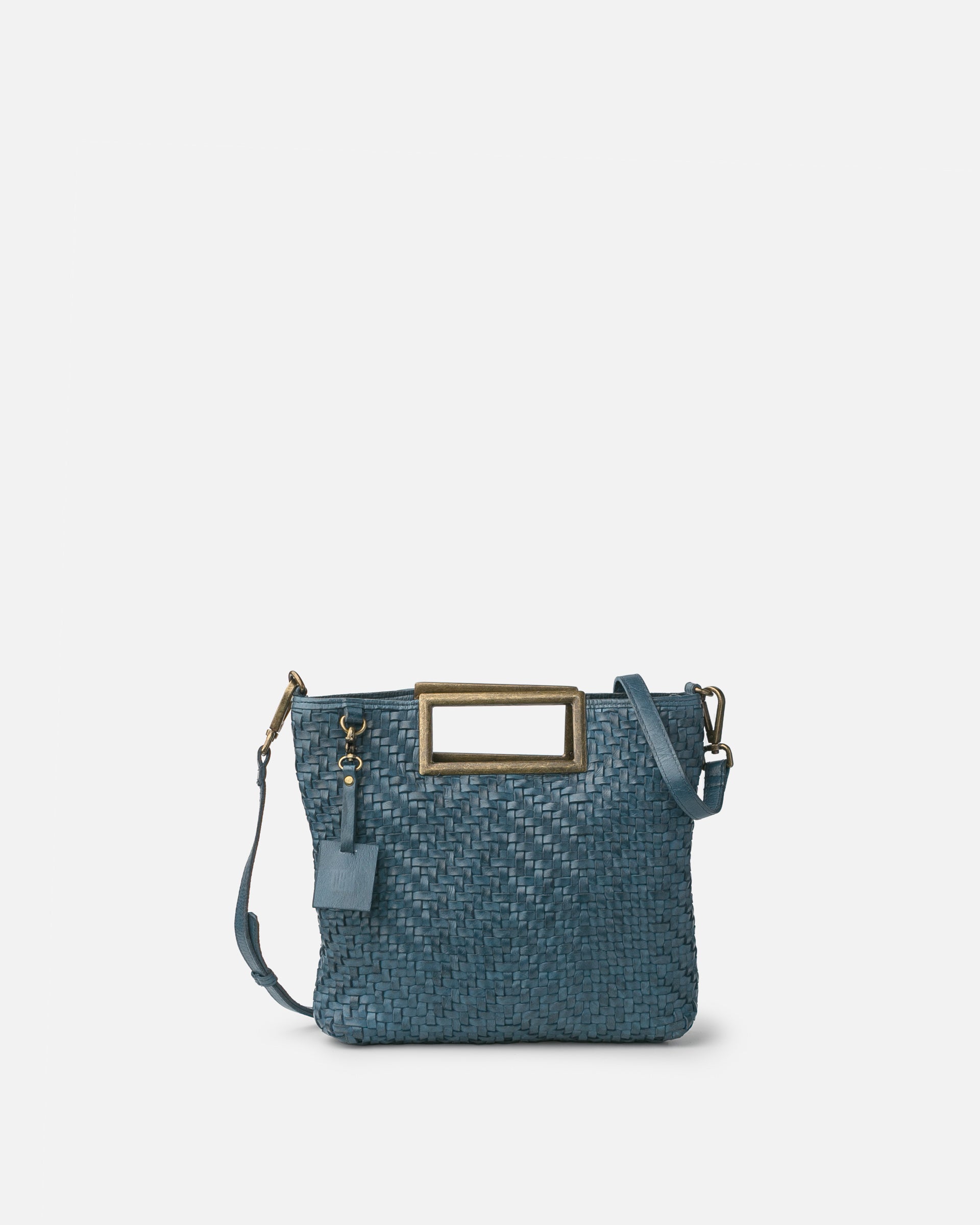 Sac en cuir tressé avec bandoulière Biba bleu