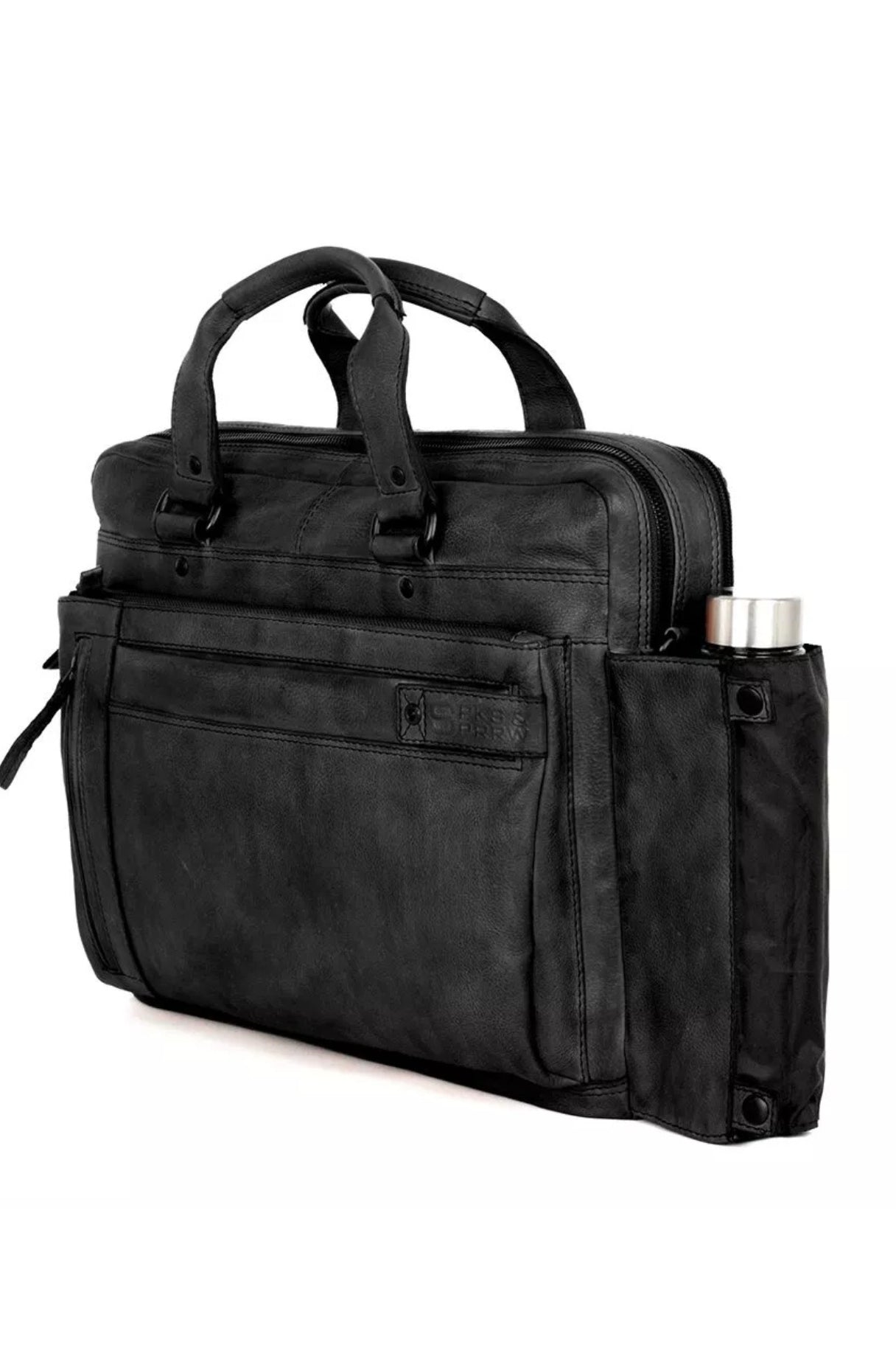 Détail du porte-bouteille extérieur du sac Spikes & Sparrow Brutus