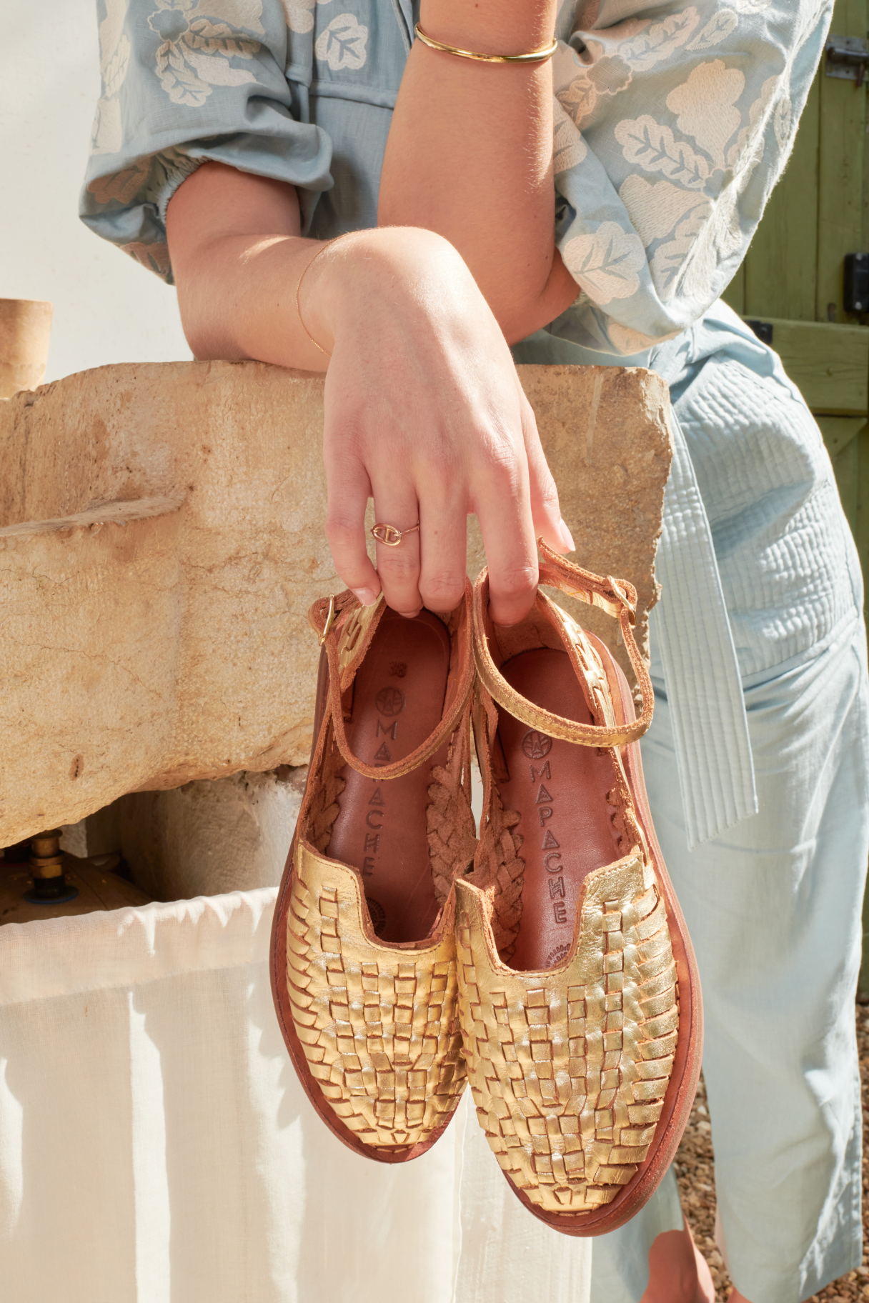 Sandales Carmen champagne Mapache – huaraches irisés confort compensé