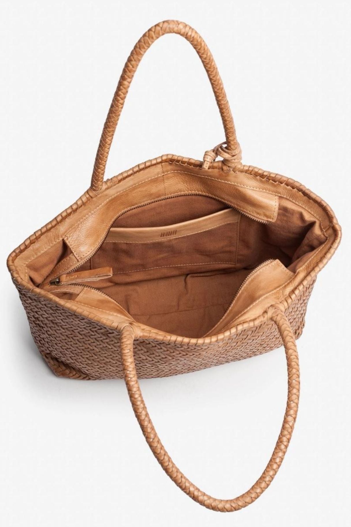 Cabas Perkins en cuir tressé naturel de Biba intérieur