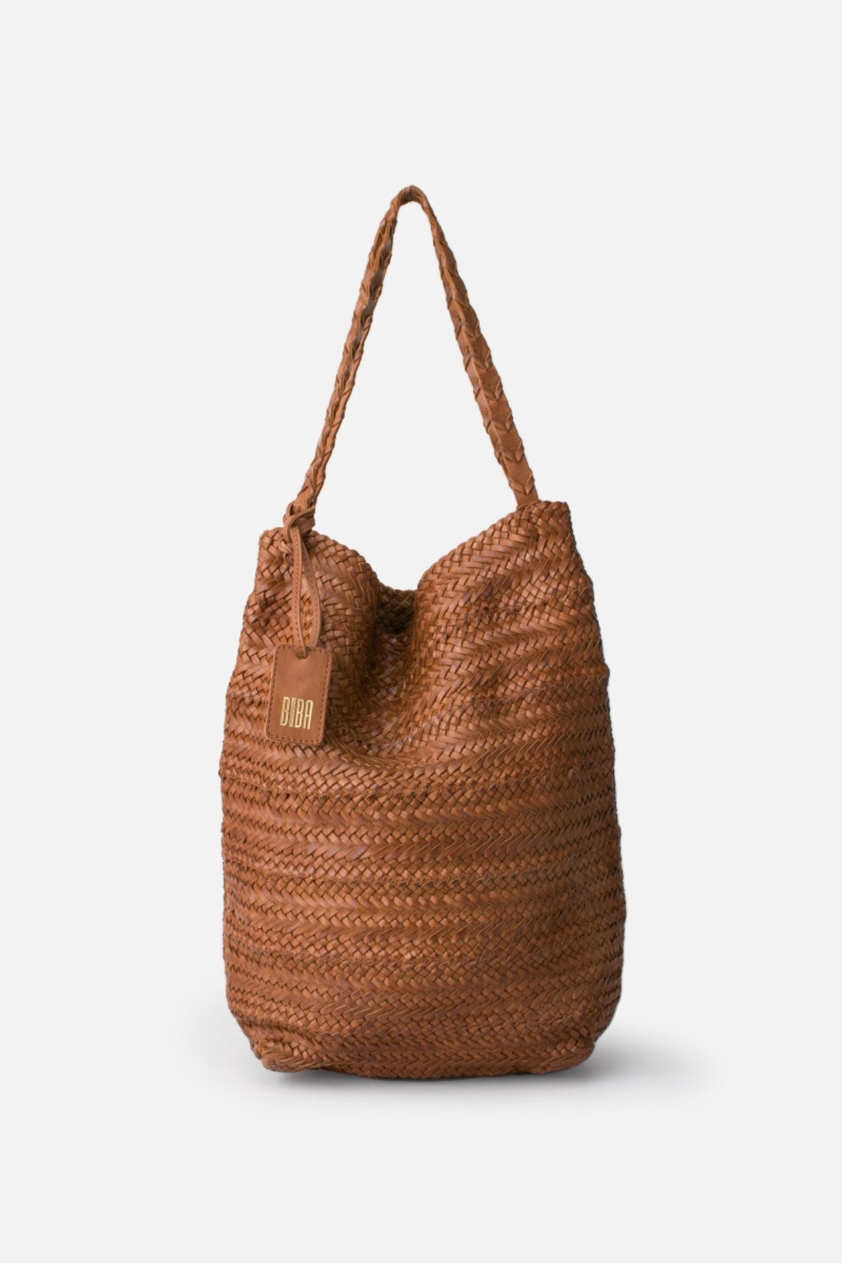 BIBA- Cabas en cuir tressé de couleur marron