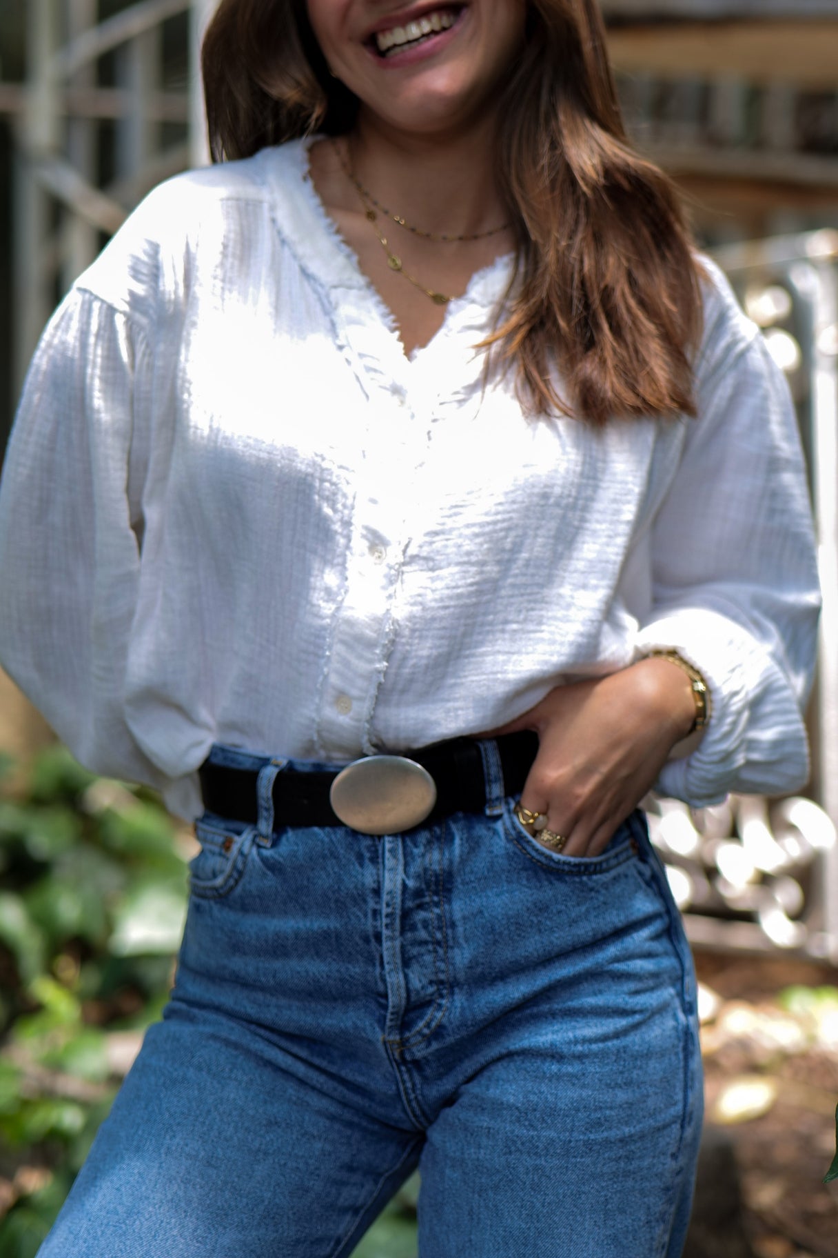 Ceinture en cuir pleine fleur noire avec plaque argentée - Nappa maroquinerie