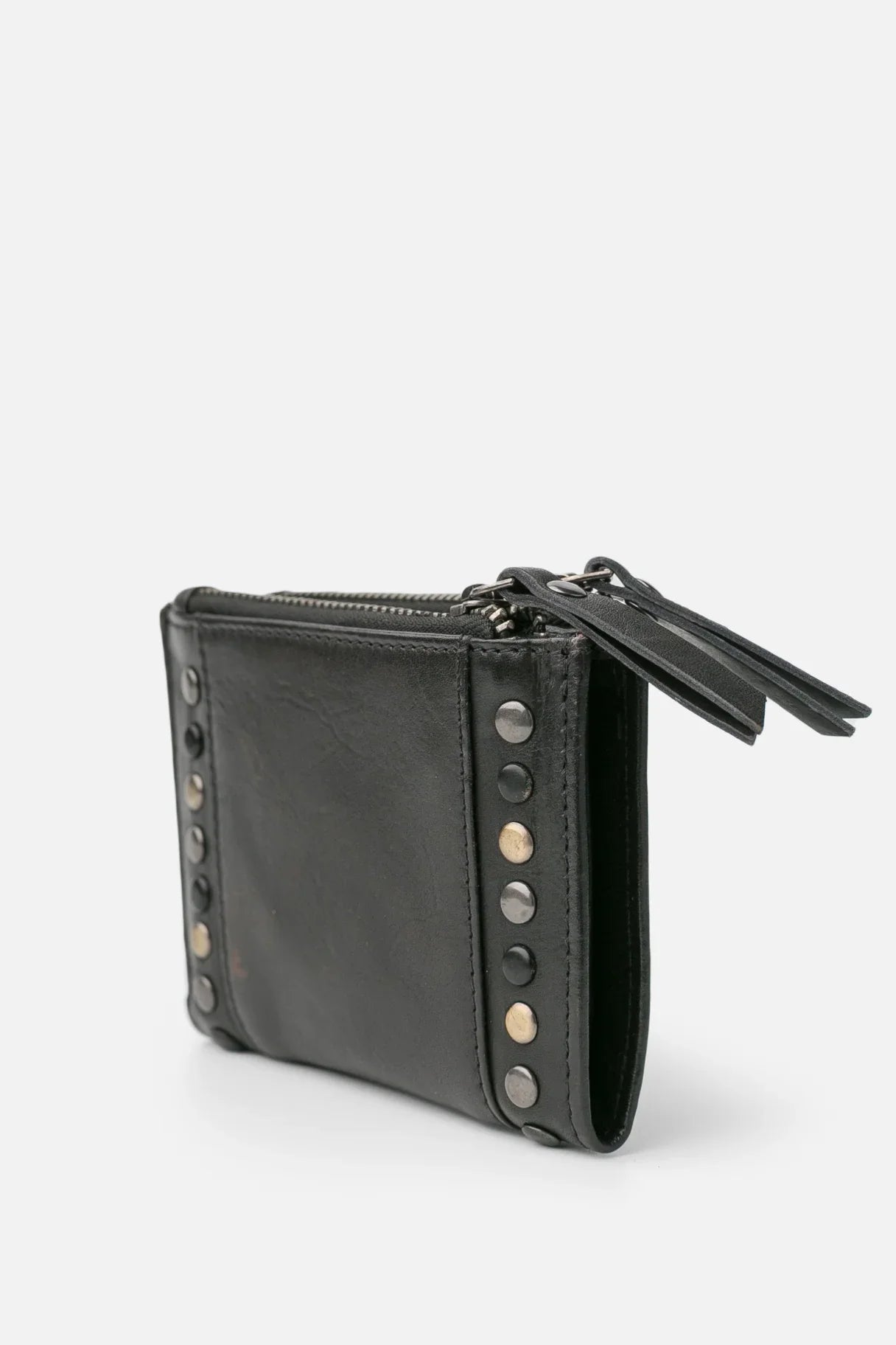 Portefeuille noir Biba HAK6L vu de côté avec zips