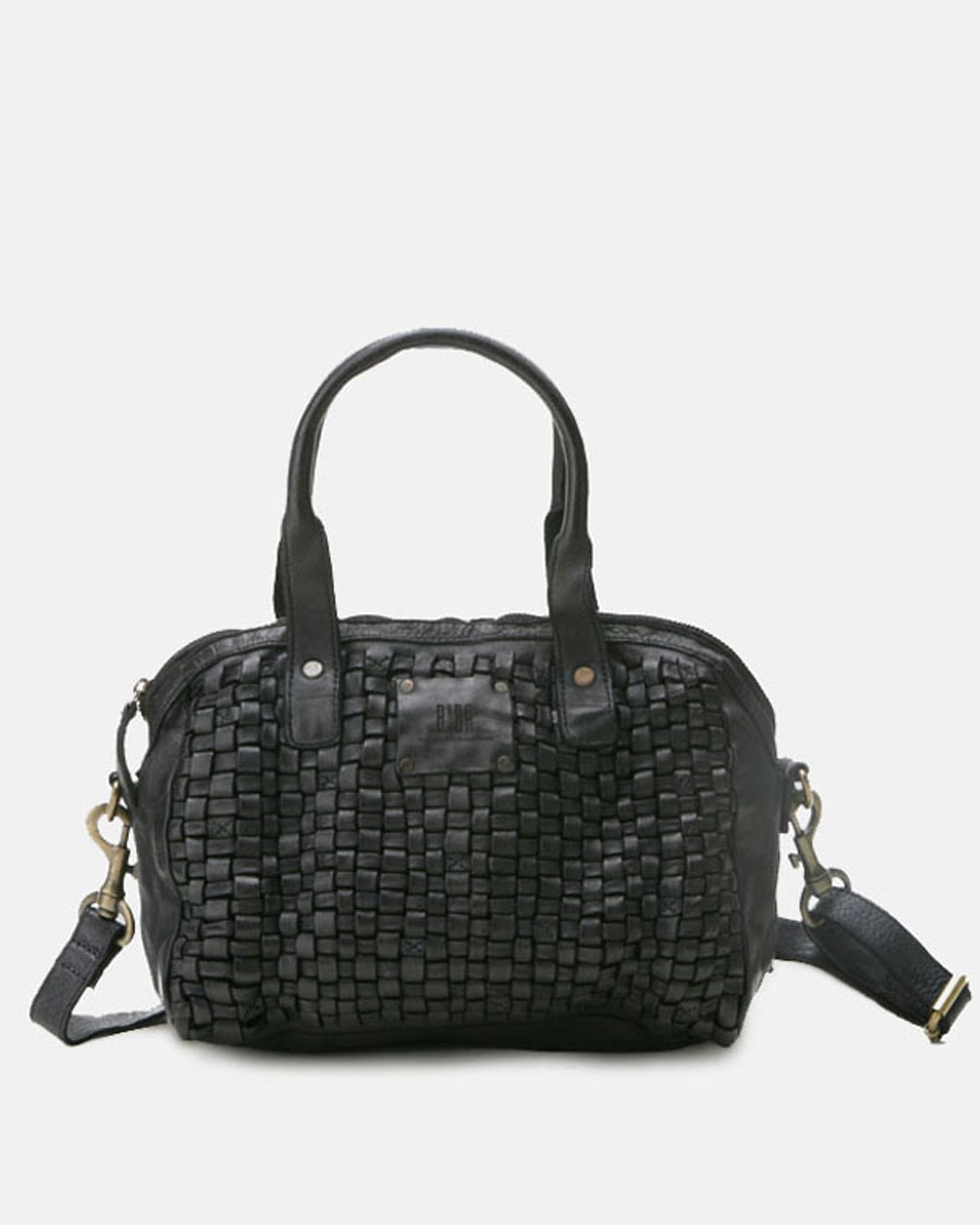 Sac bowling Kansas KA1 Biba en cuir tressé noir avec bandoulière amovible