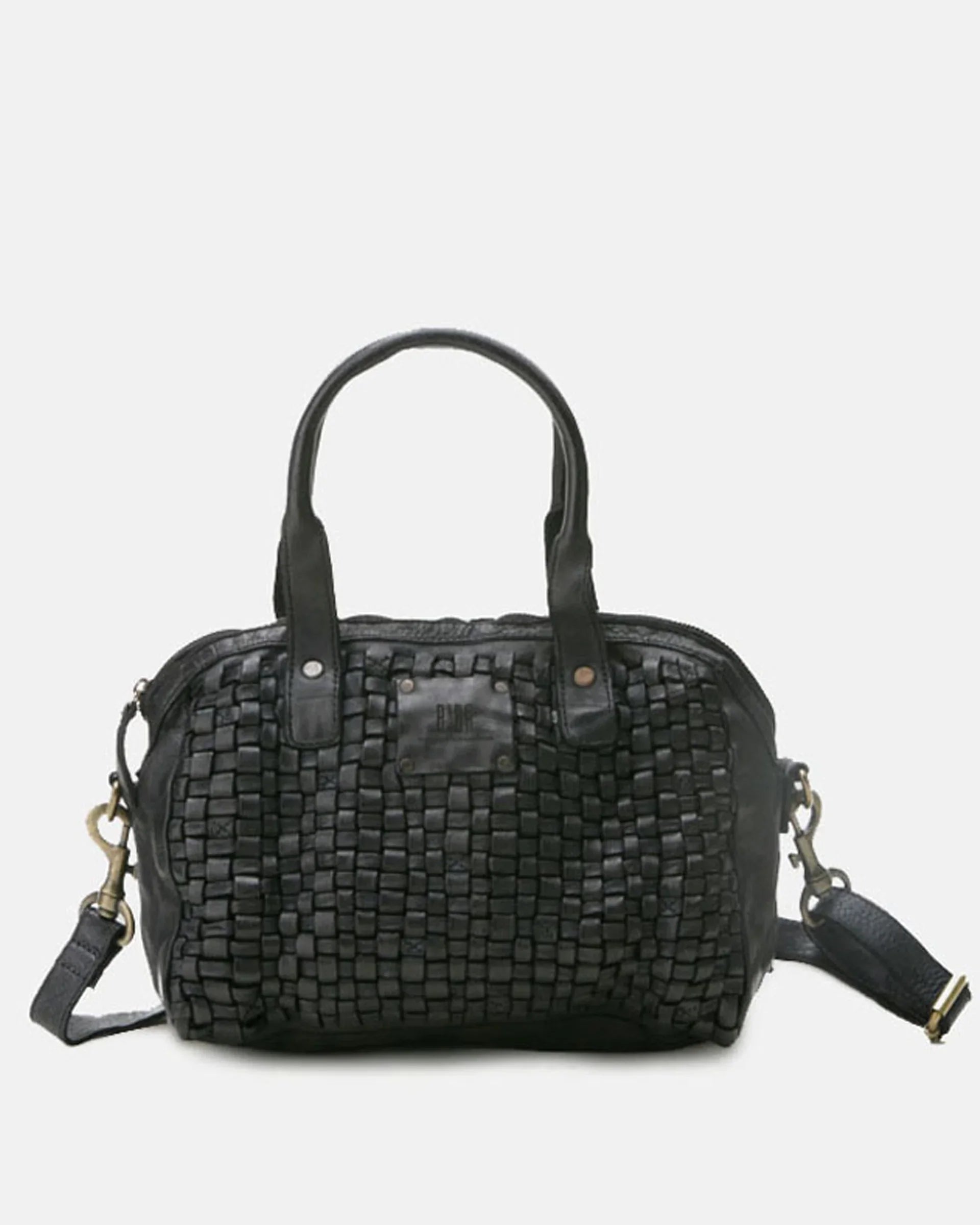 Sac bowling Kansas KA1 Biba en cuir tressé noir avec bandoulière amovible