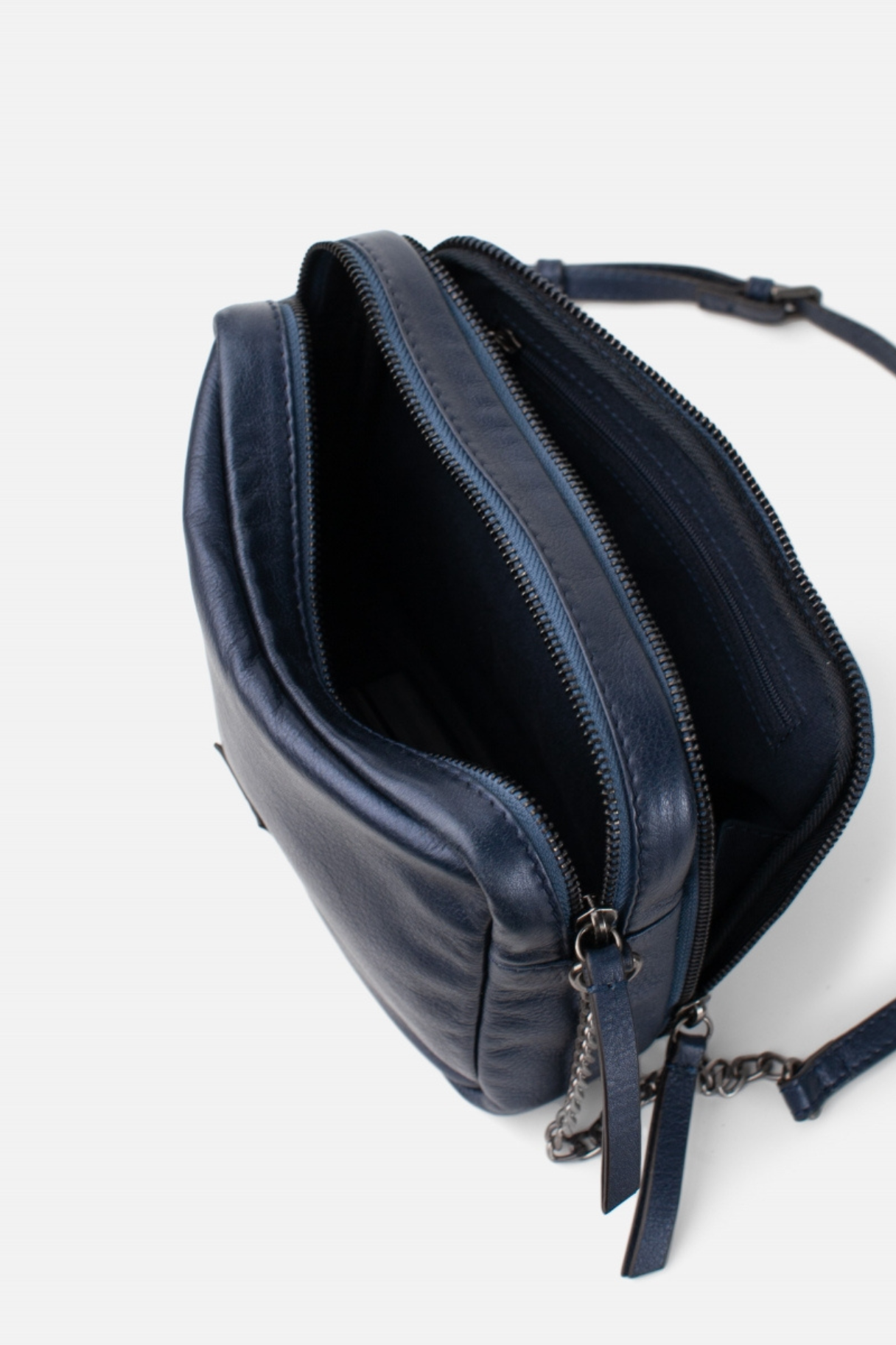 BIBA - Sac bandoulière en cuir bleu - intérieur