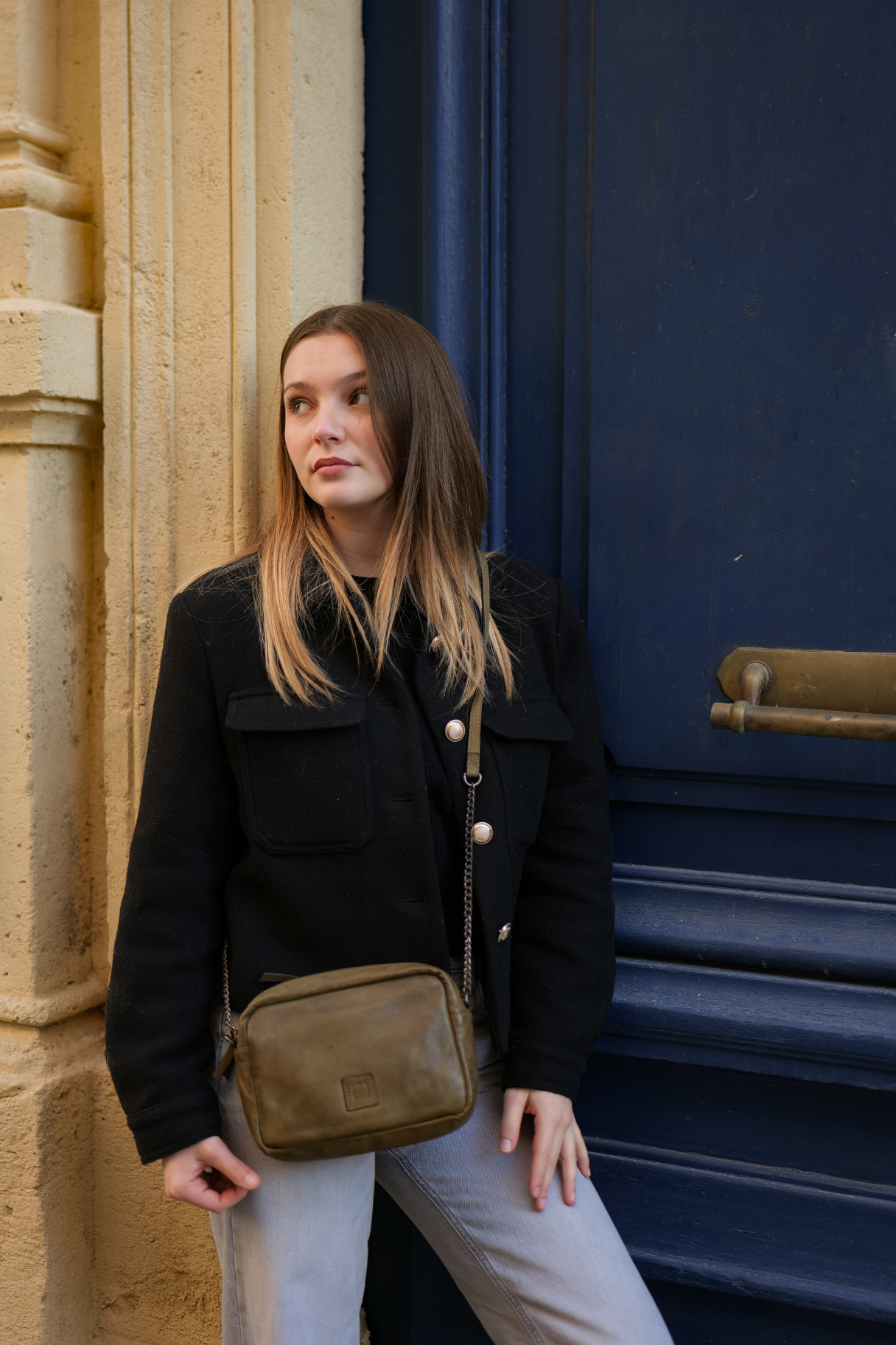 BIBA - Sac bandoulière en cuir de couleur kaki