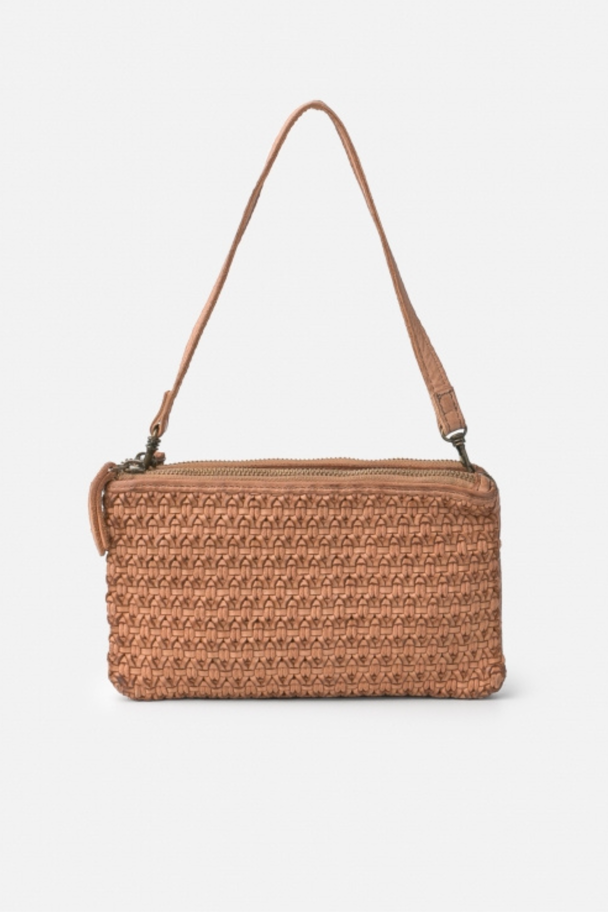 Sac bandoulière en cuir tressé camel