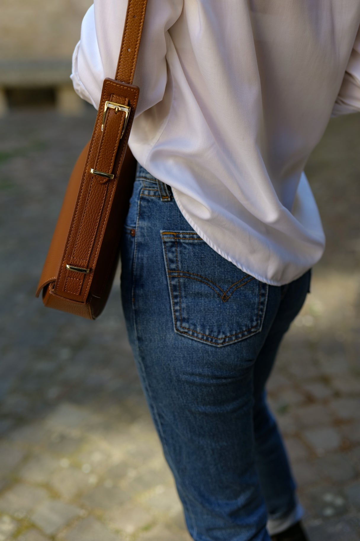 Sac banane en cuir cognac avec détails dorés - Nappa maroquinerie