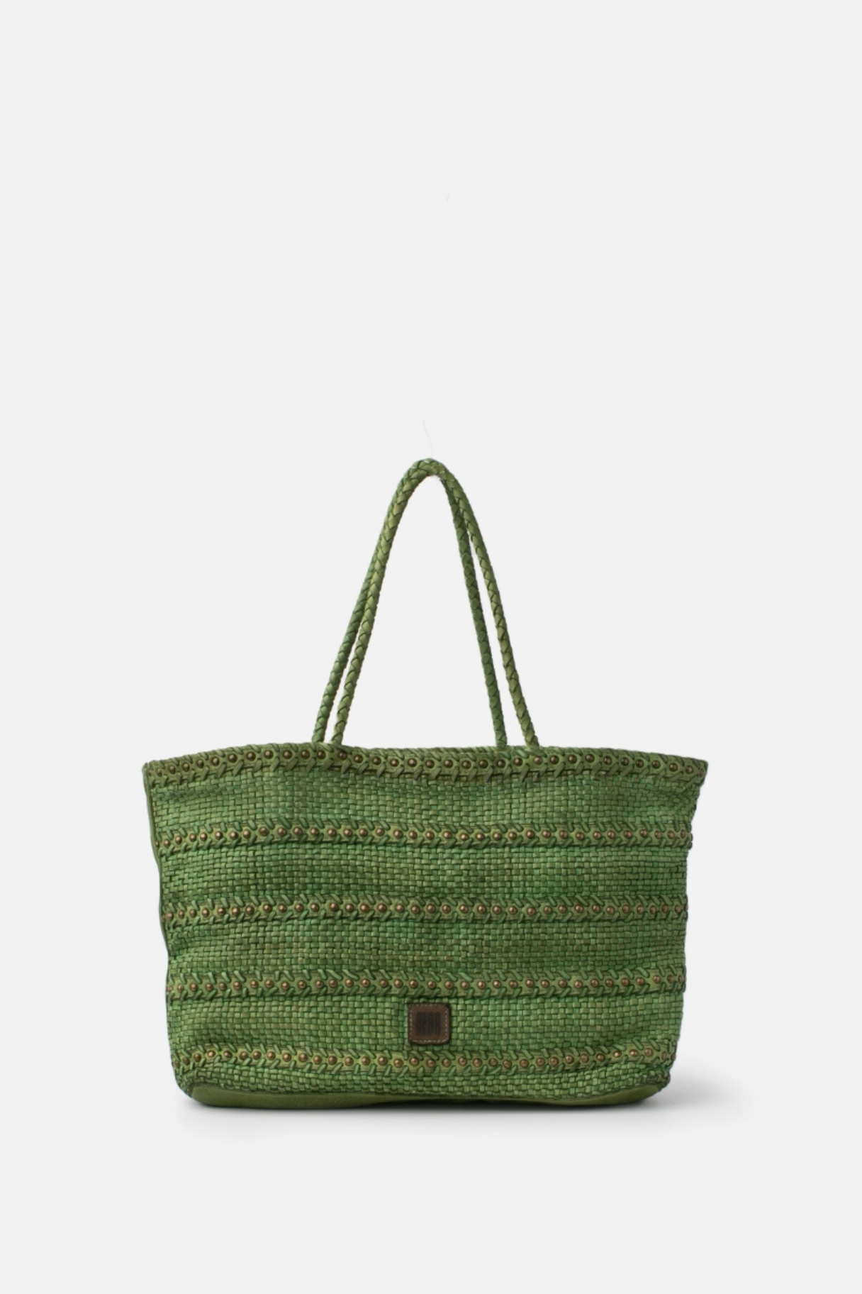 Sac cabas Biba cuir tressé vert