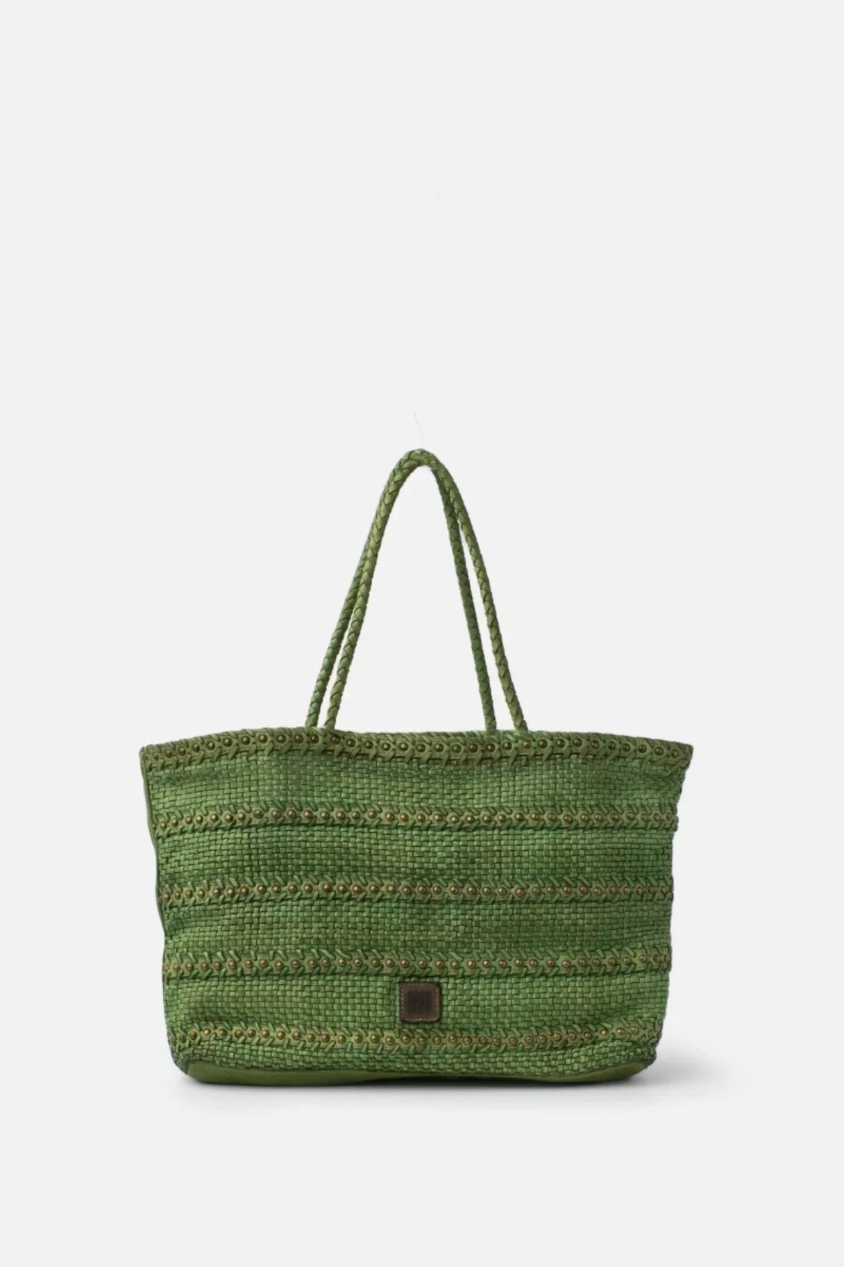 Sac cabas Biba cuir tressé vert