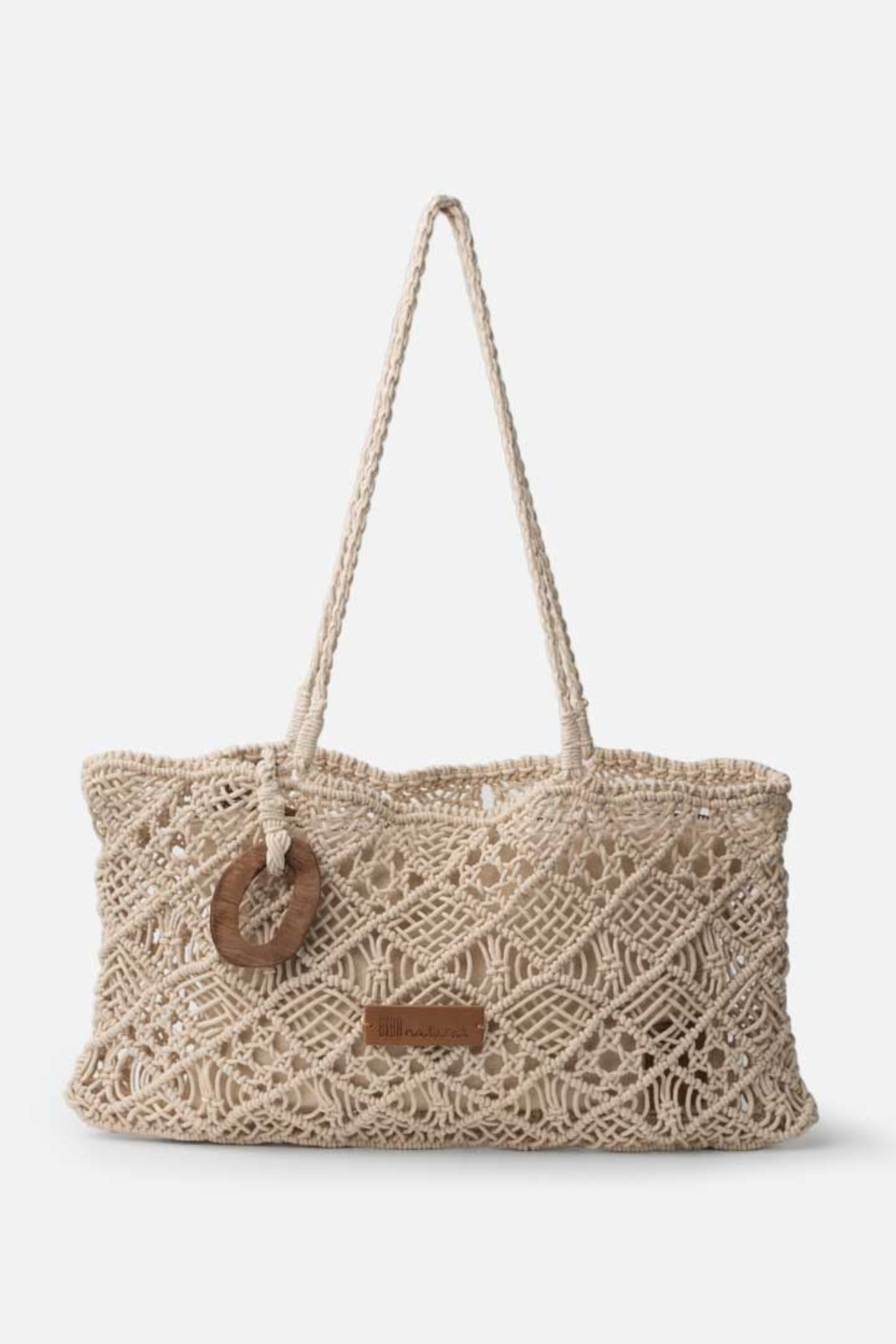 Sac baguette Biba en coton crocheté avec anneau en bois et pochette intérieure