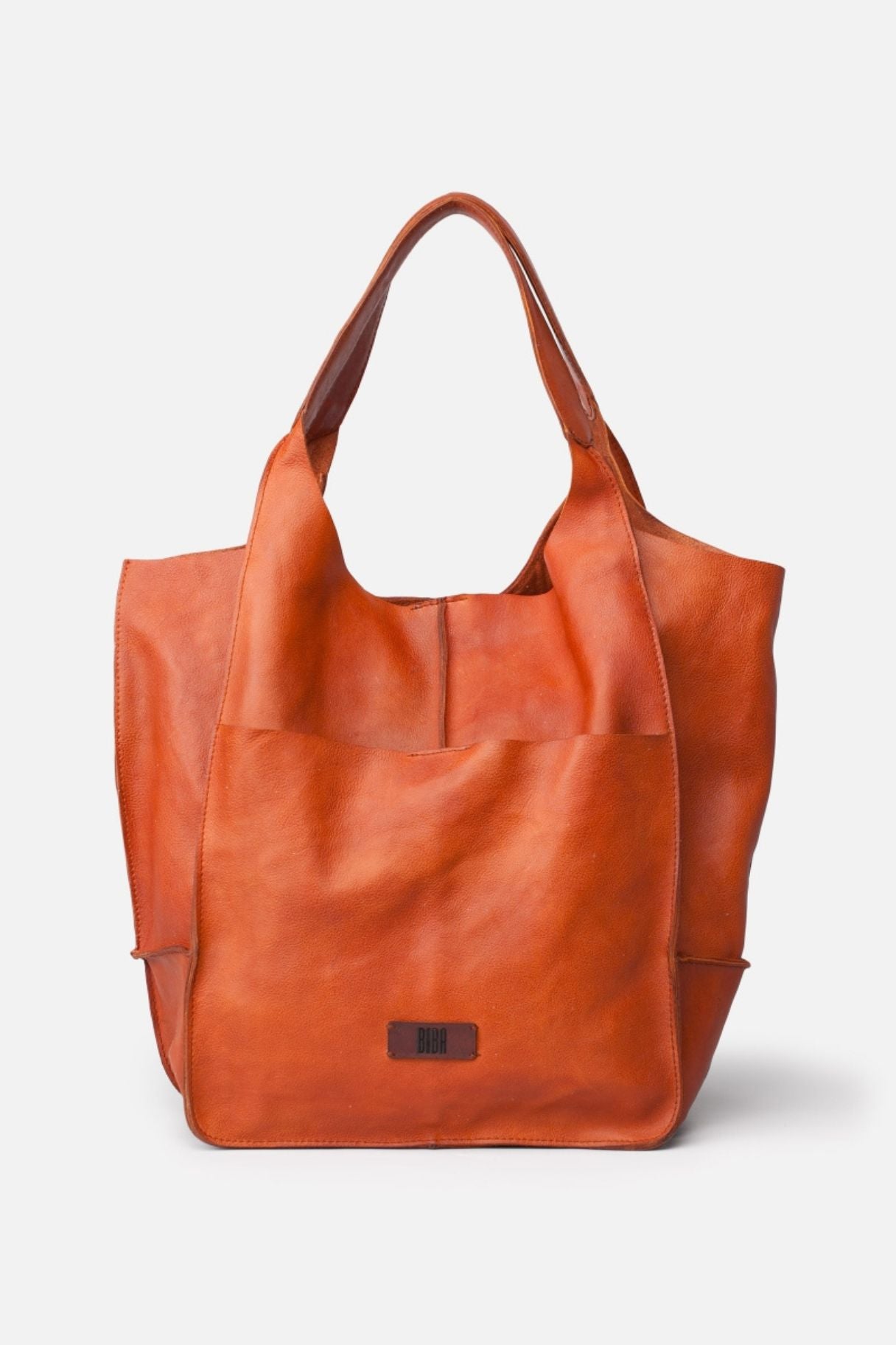 Biba Homer - grand sac en cuir orange - Nappa maroquinerie