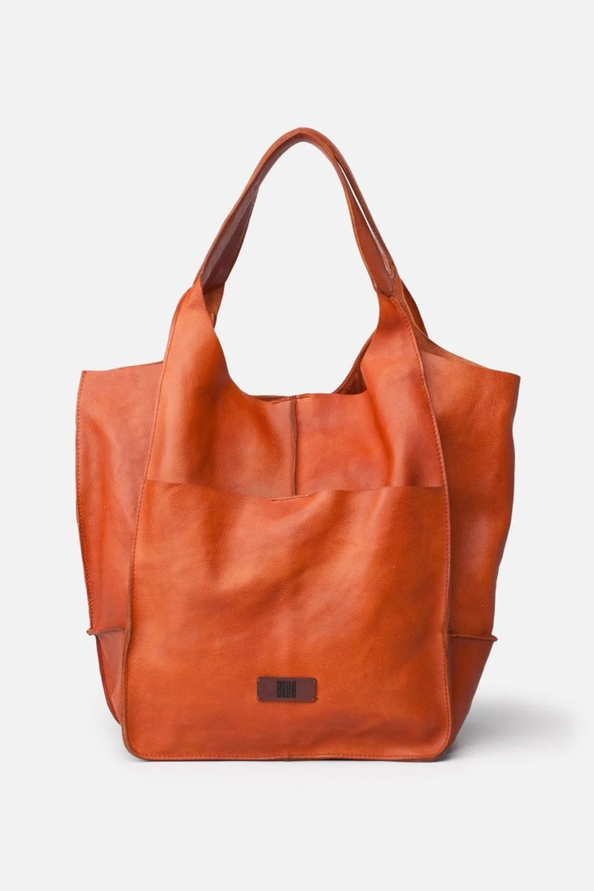 Biba Homer - grand sac en cuir orange - Nappa maroquinerie
