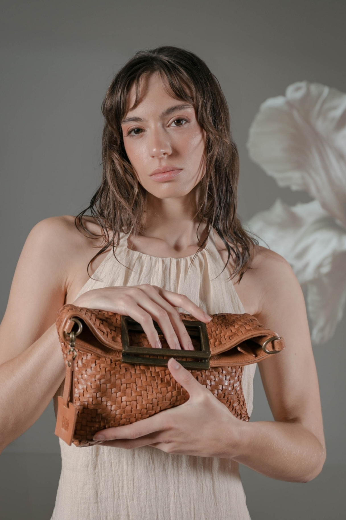 Sac en cuir tressé Biba camel