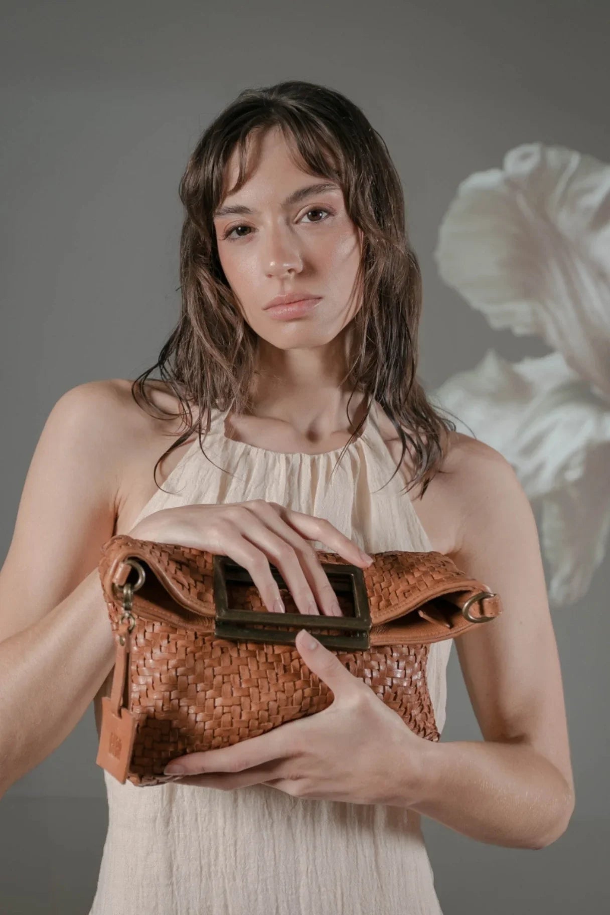 Sac en cuir tressé Biba camel