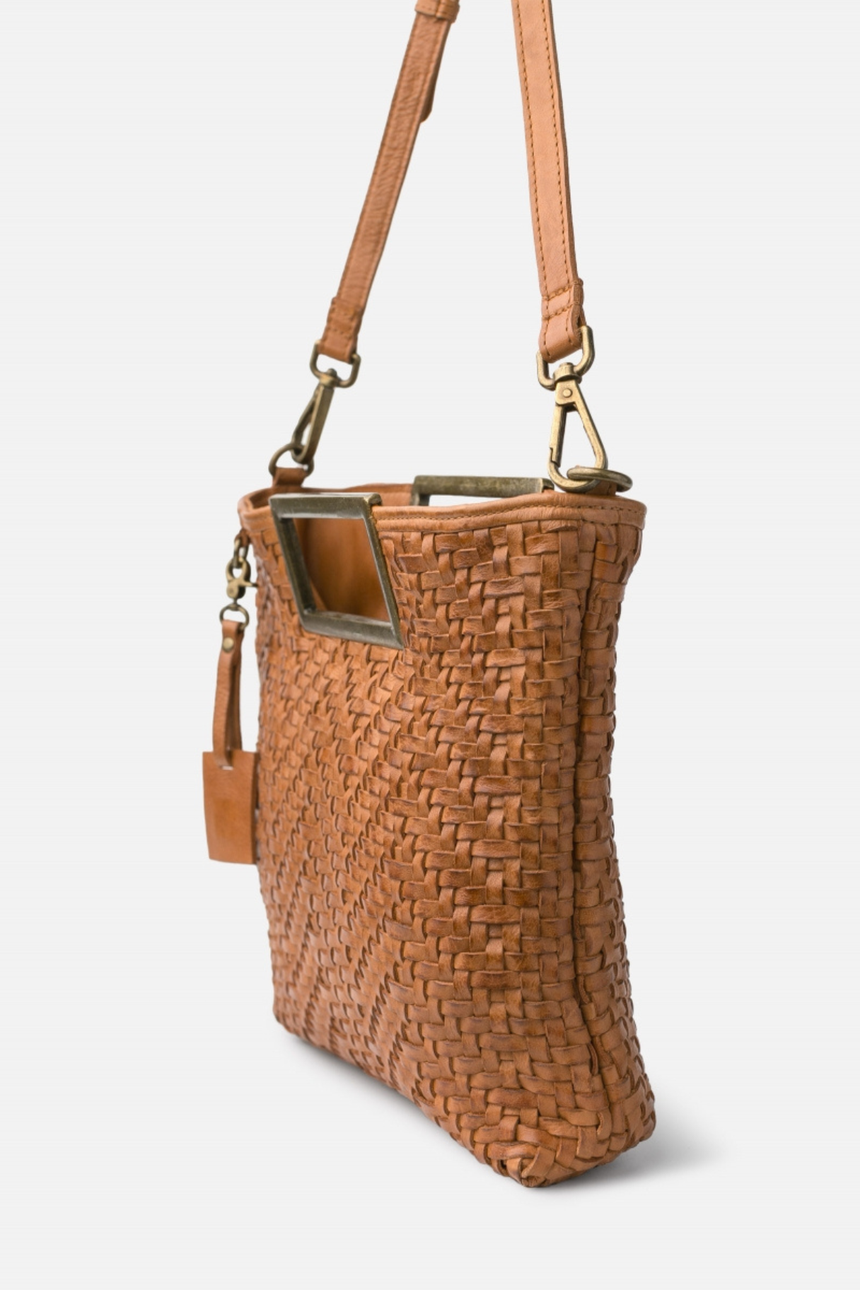 Sac en cuir tressé avec bandoulière Biba camel