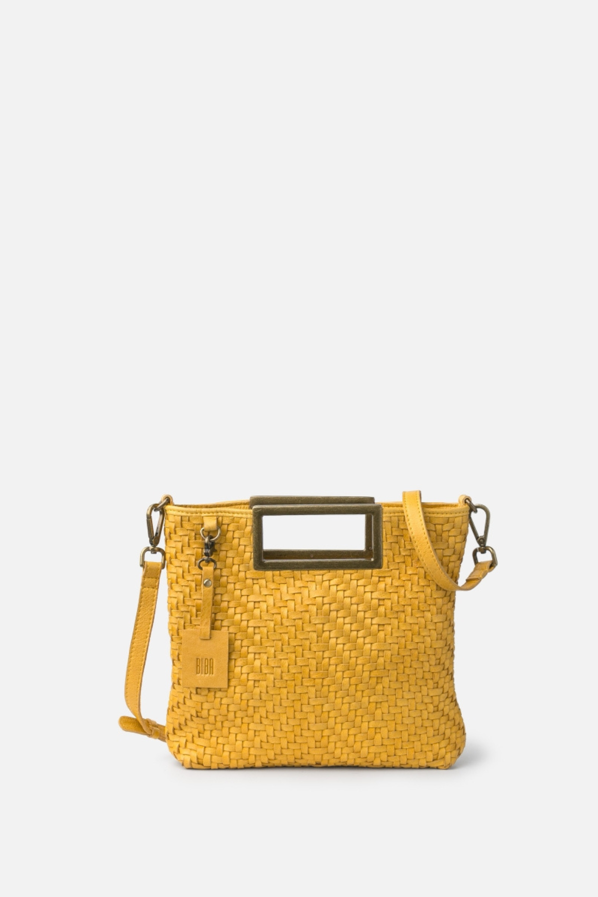 Sac en cuir tressé avec bandoulière Biba moutarde