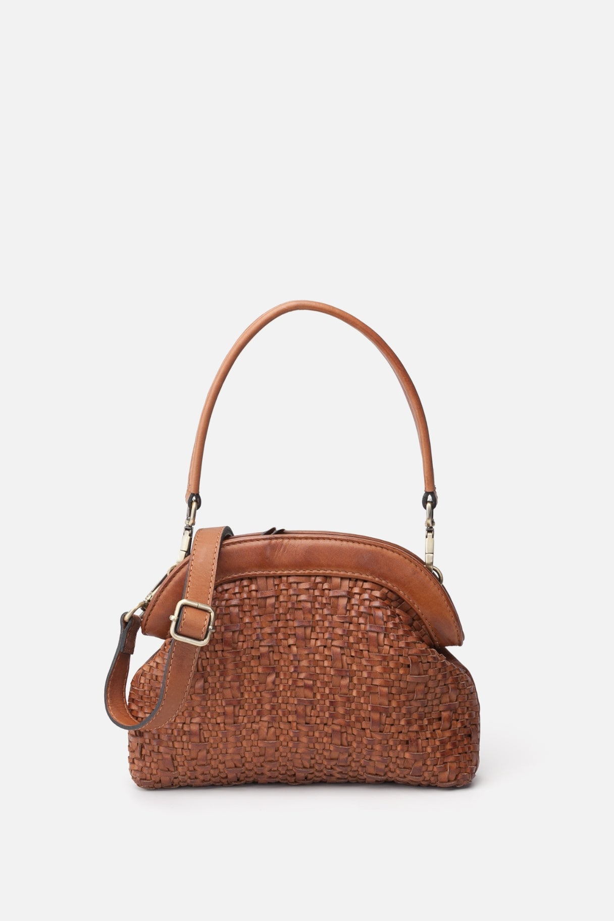 BIBA - Petit sac à main en cuir tressé de couleur cuero - Nappa Maroquinerie