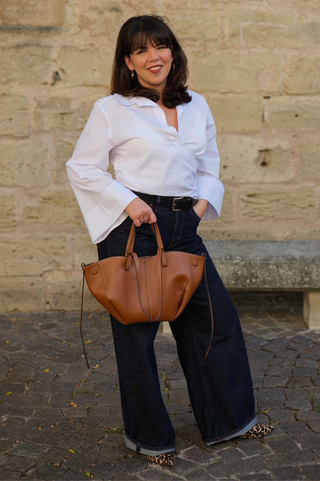 Sac à main en cuir grainé - couleur marron