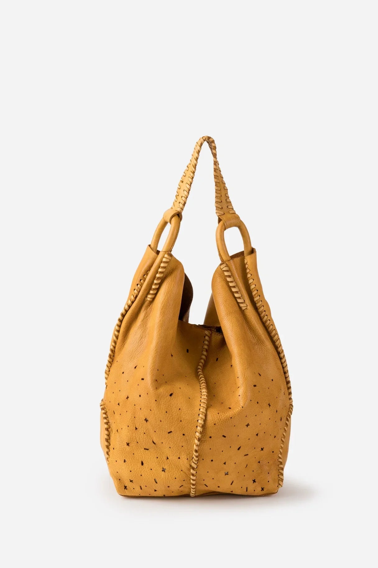 sac hobo Eagle EAG1L en cuir perforé lavé – vue avant moutarde