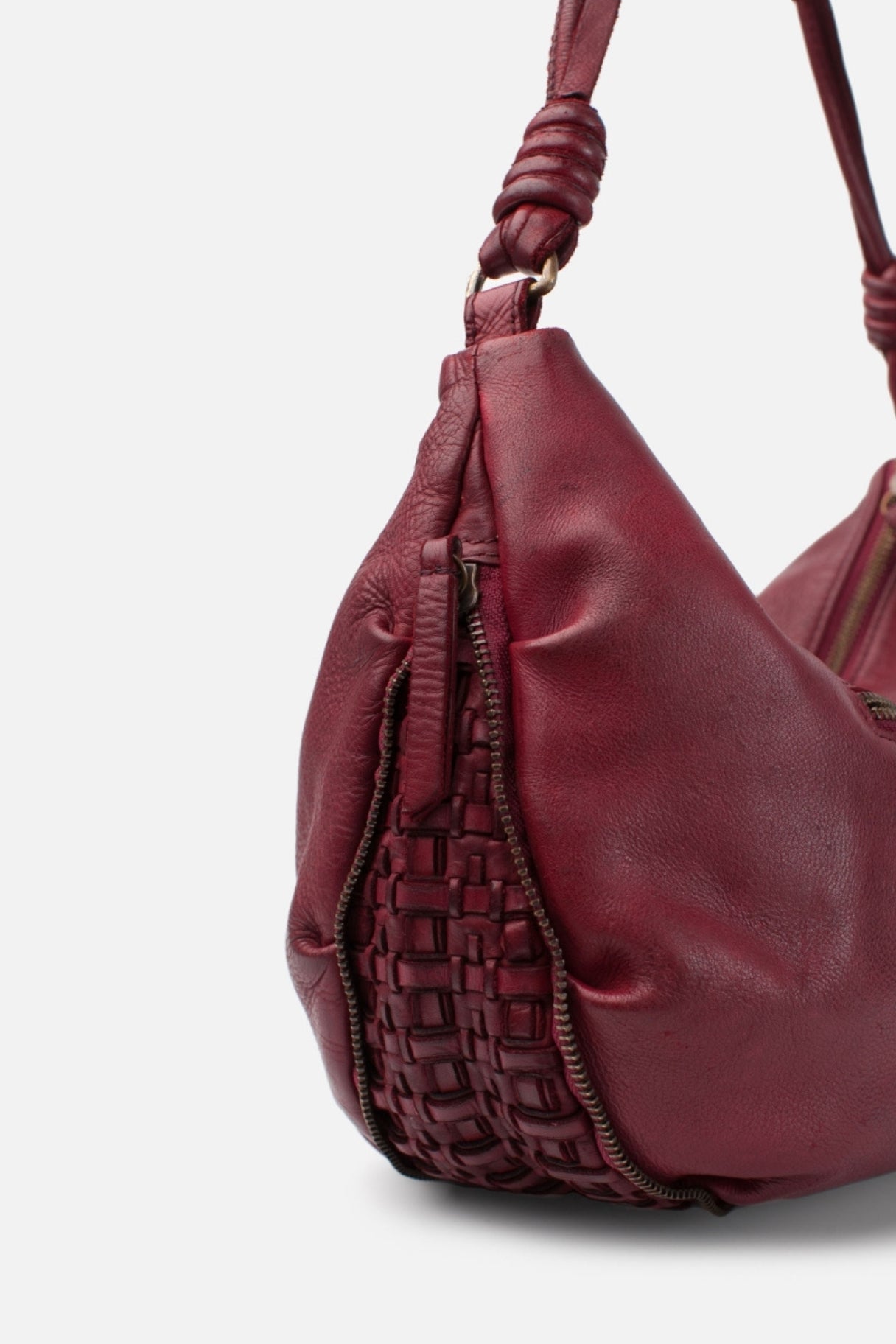BIBA - Sac à main en cuir tressé - couleur bordeaux