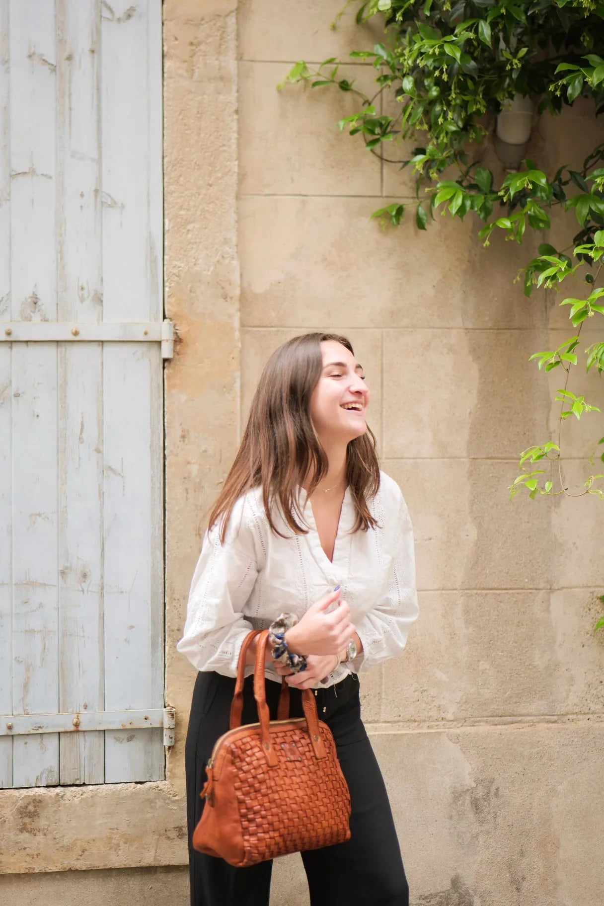 Sac bowling Kansas KA1 en cuir tressé marron