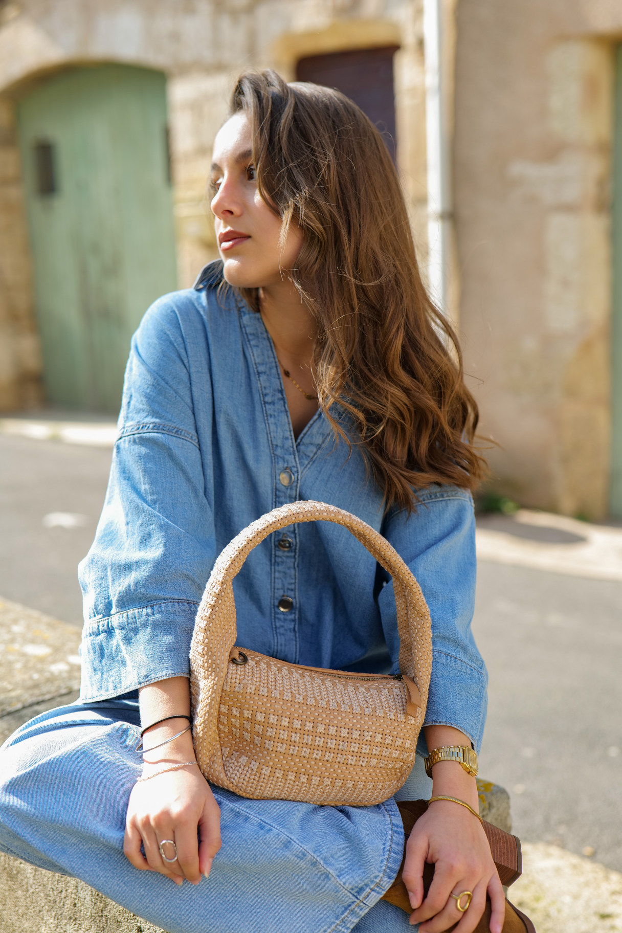 Petit sac Scranton en toile brodée et cuir BIBA SCA1L