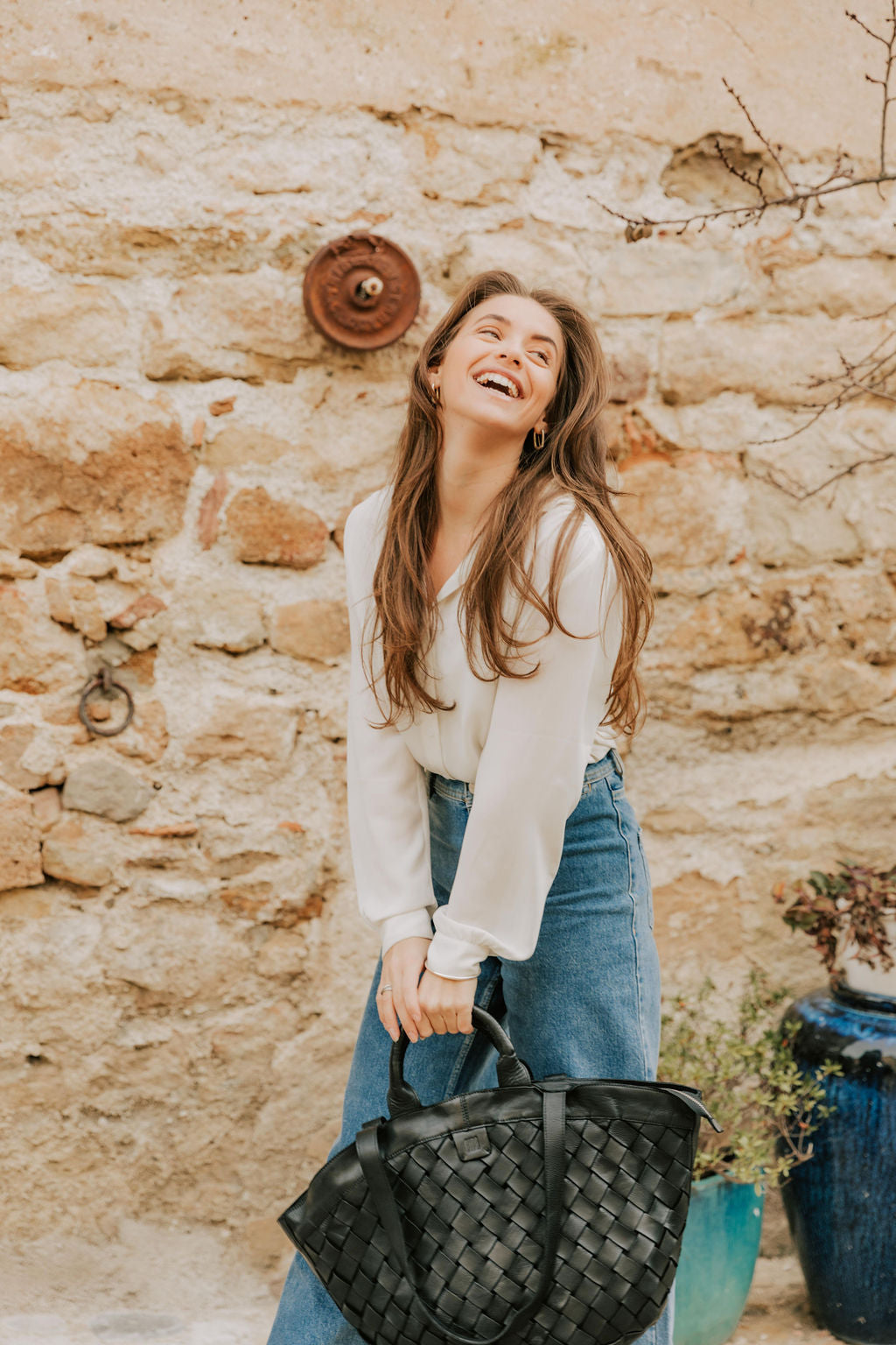 Sac en cuir Biba Lewisburg noir - Grand sac cabas cuir tressés larges noir - porté main - Nappa maroquinerie