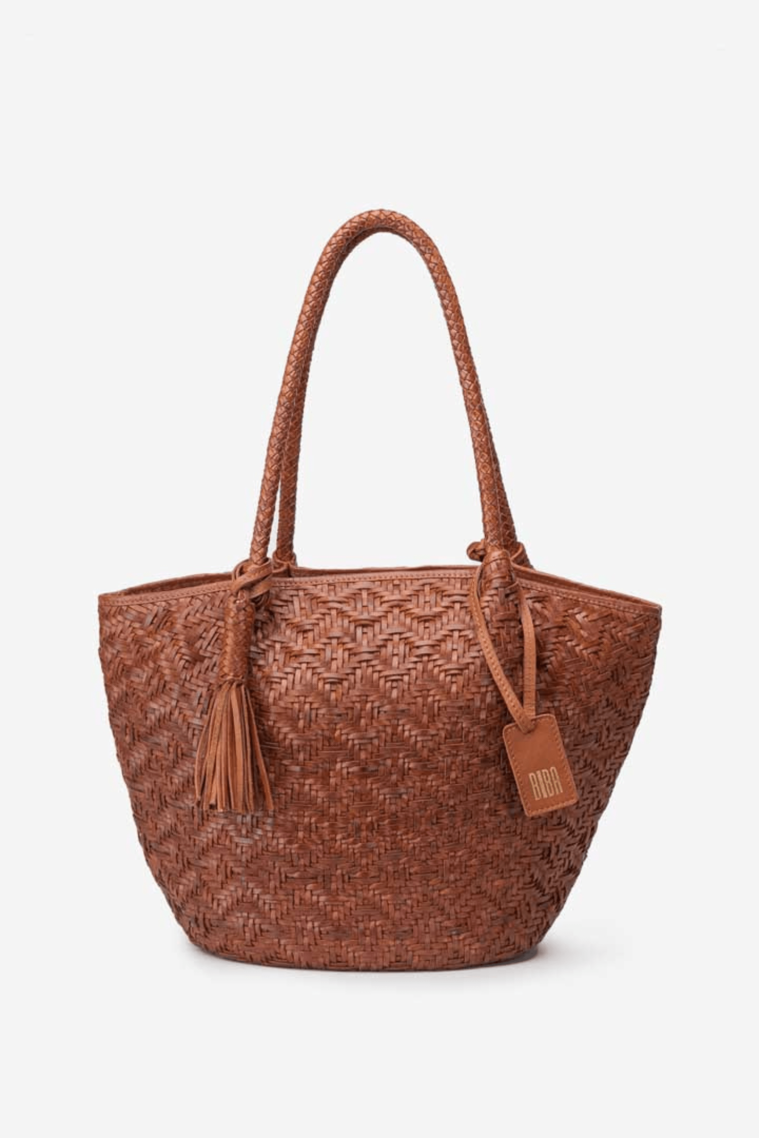 sac à main en cuir tressé couleur marron 