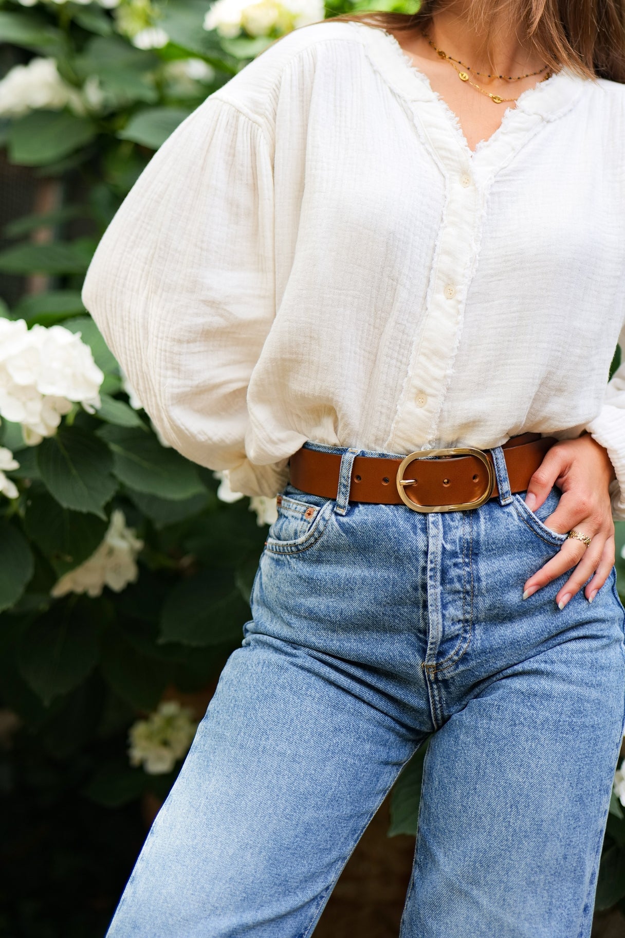 Ceinture femme en cuir camel fabriquée en France