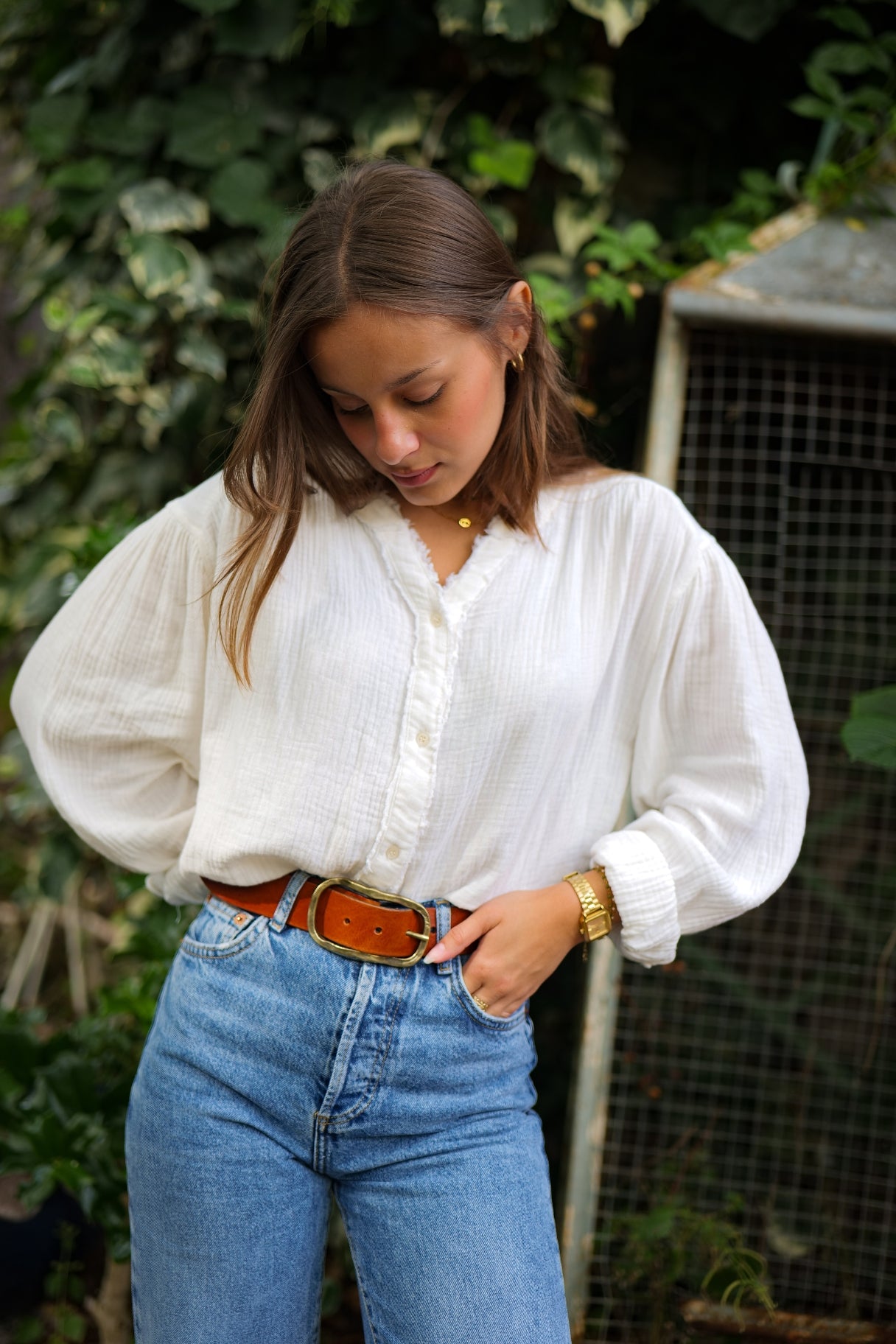 Ceinture artisanale en cuir pleine fleur - Boucle ovale martelée - Nappa maroquinerie 