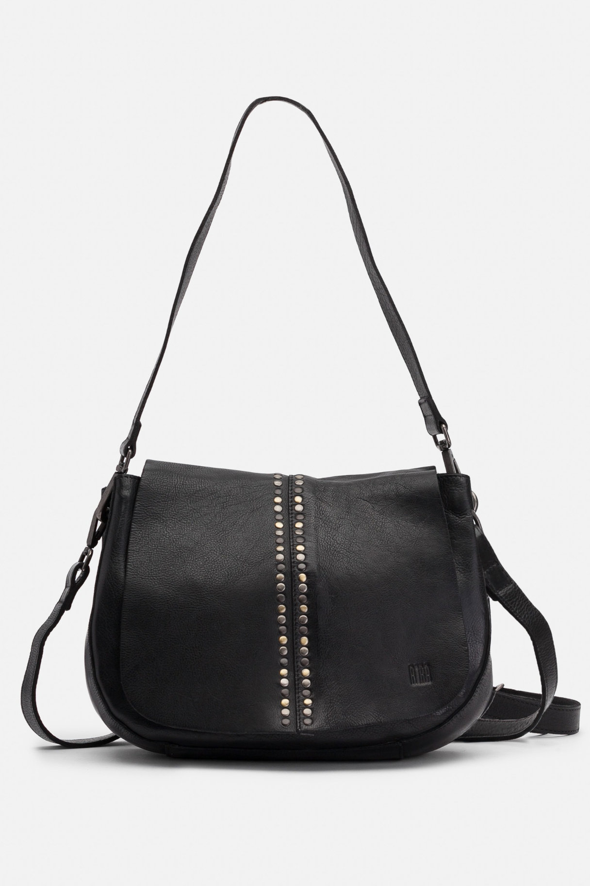 Sac HAK1L noir en cuir de vache avec rabat clouté