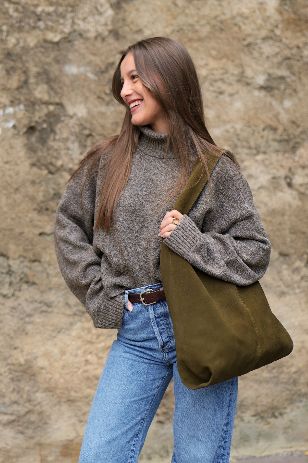 Sac cuir en daim Biba kaki