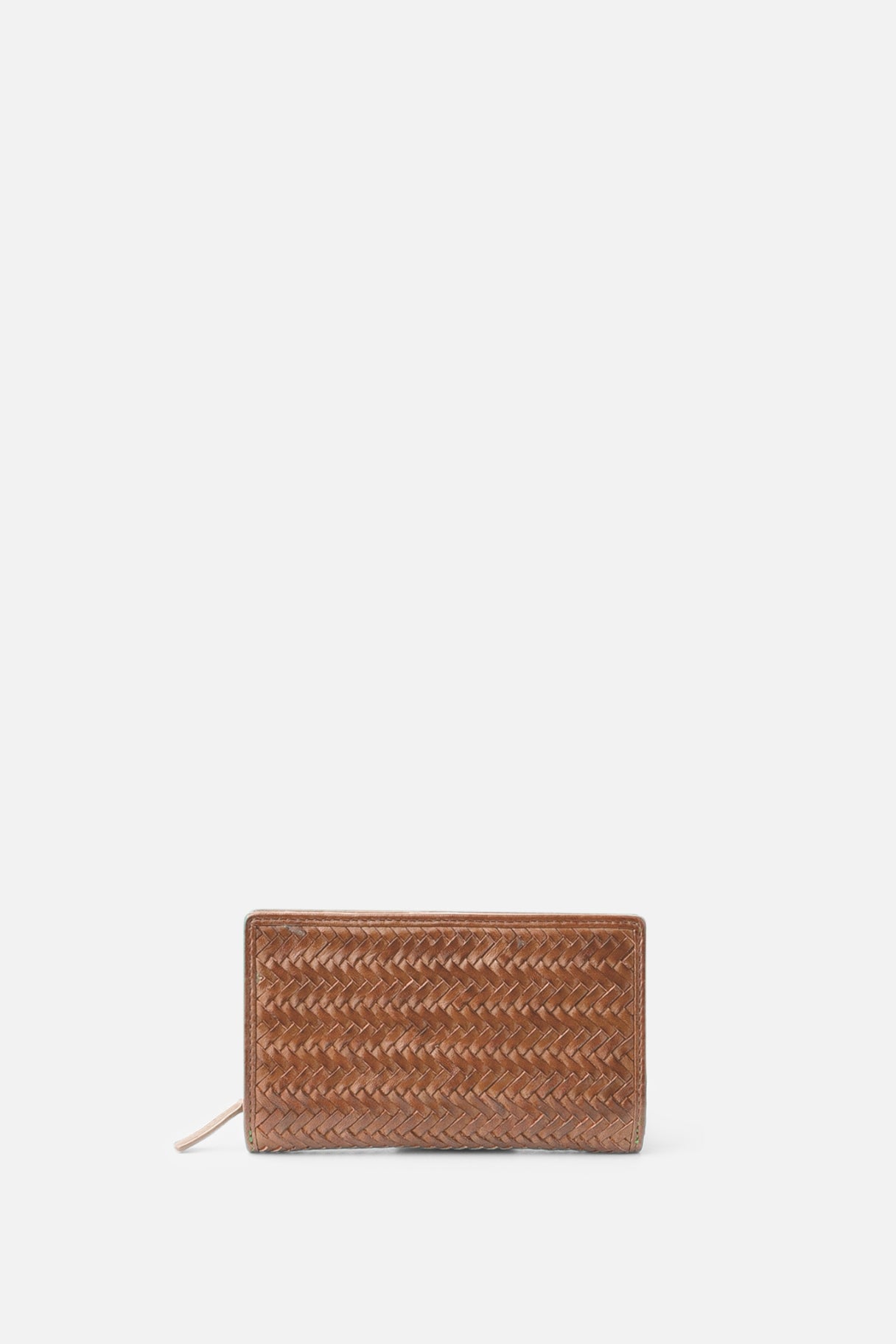 portefeuille Perkins PER13L en cuir tressé – vue avant camel