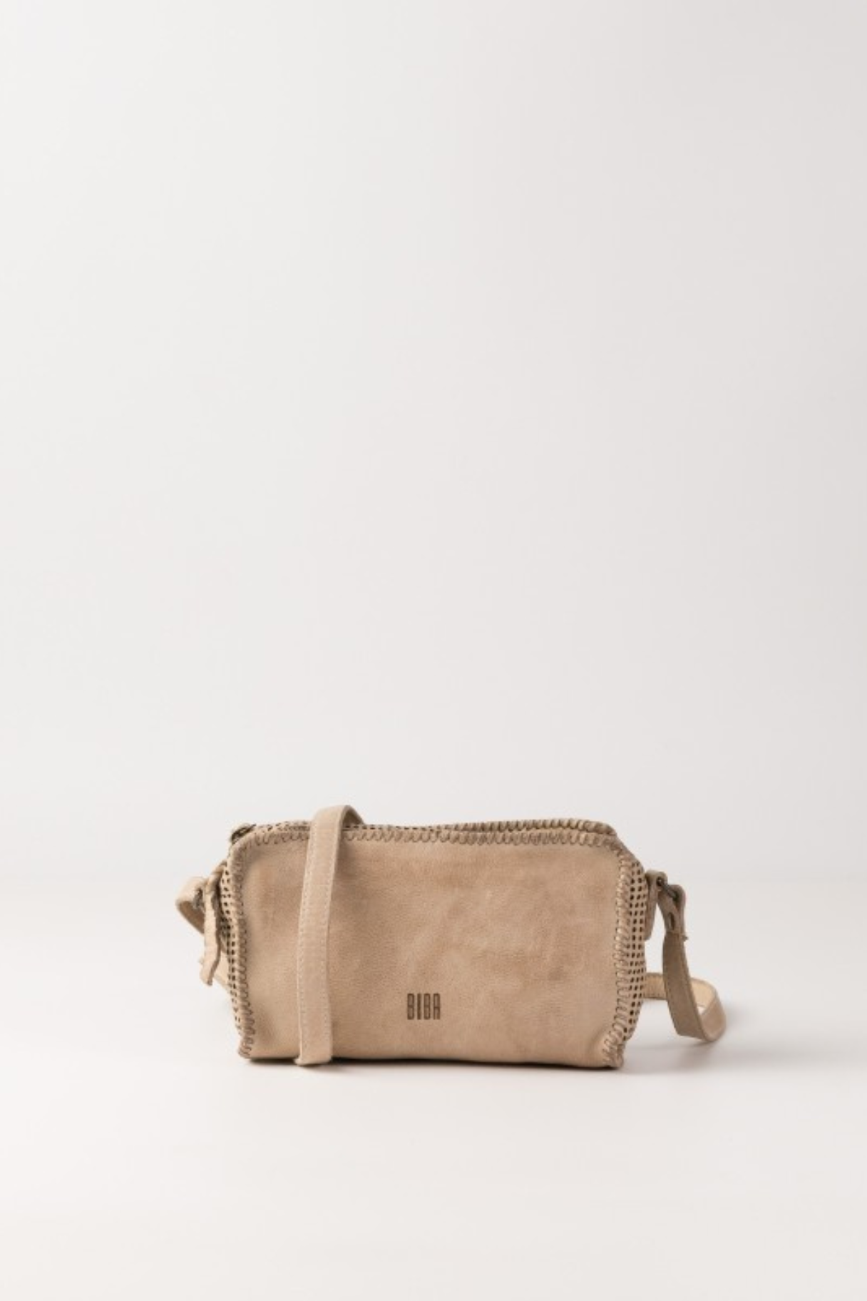 Sac bandoulière cuir lavé perforé cream Biba Heritage, vue de face