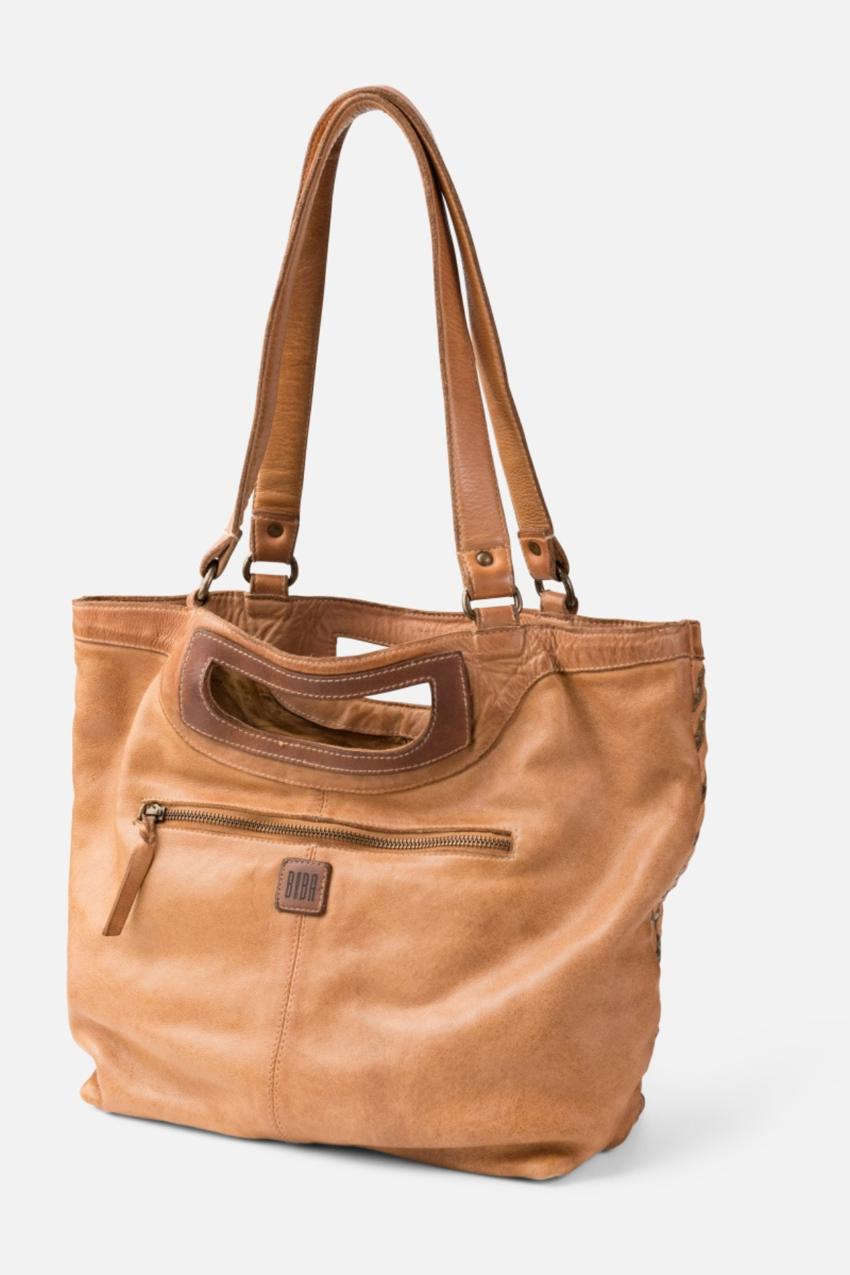 Cabas en cuir camel souple avec anses épaules