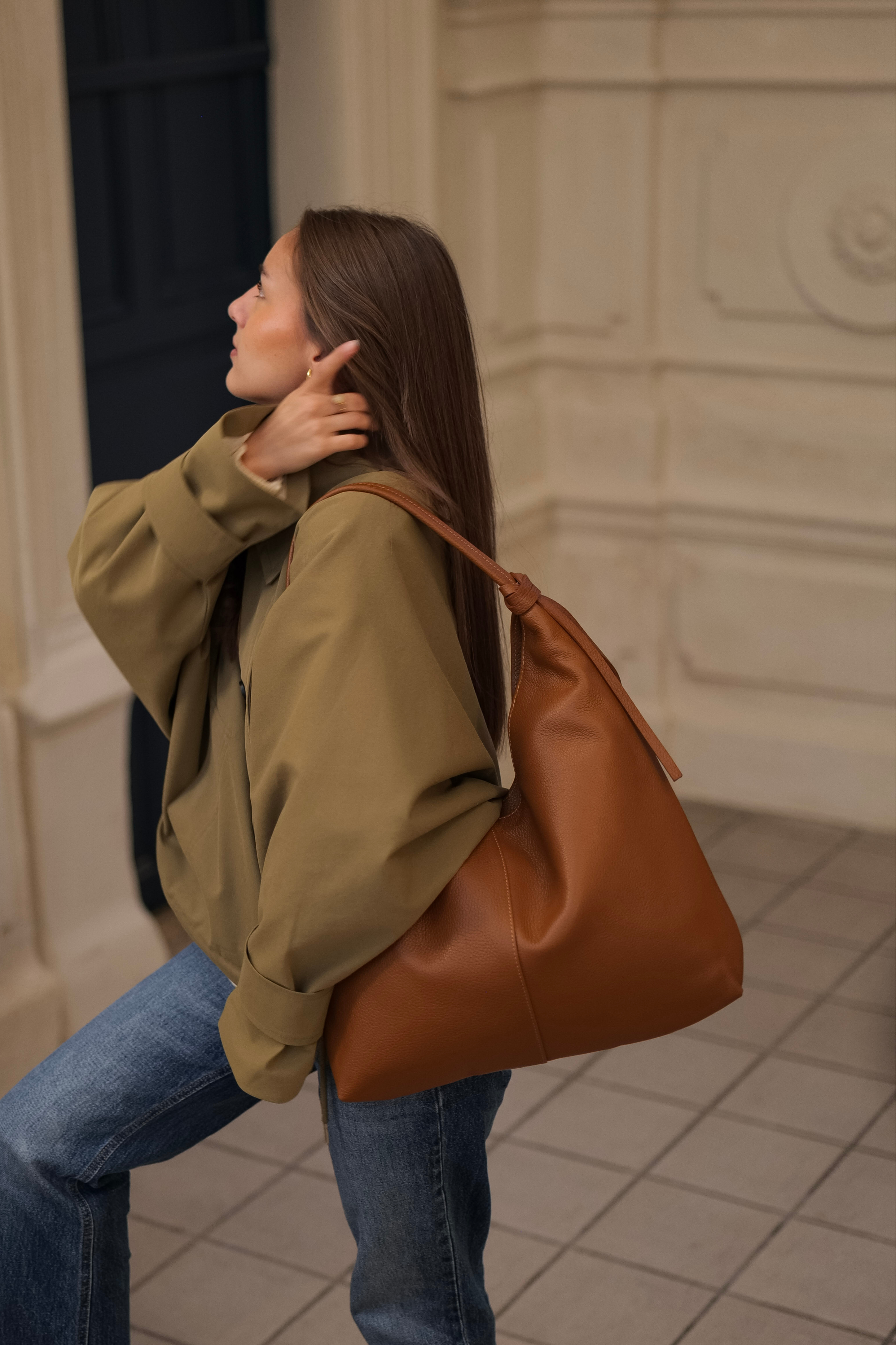 Sac Elena en cuir grainé fabriqué en Italie