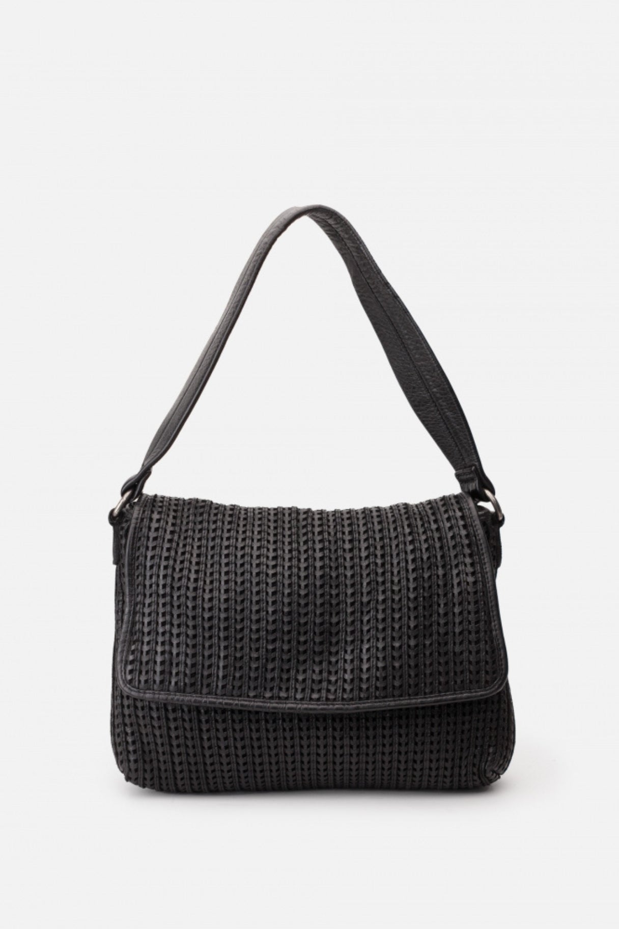 Sac hobo Moab MOA1L en cuir tressé noir de Biba vu de face