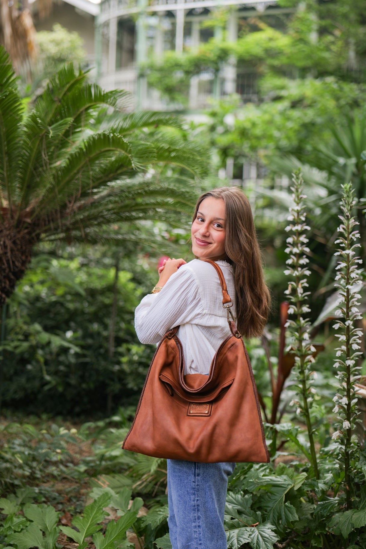 Sac à main en cuir noir et cognac Bayside BS 404