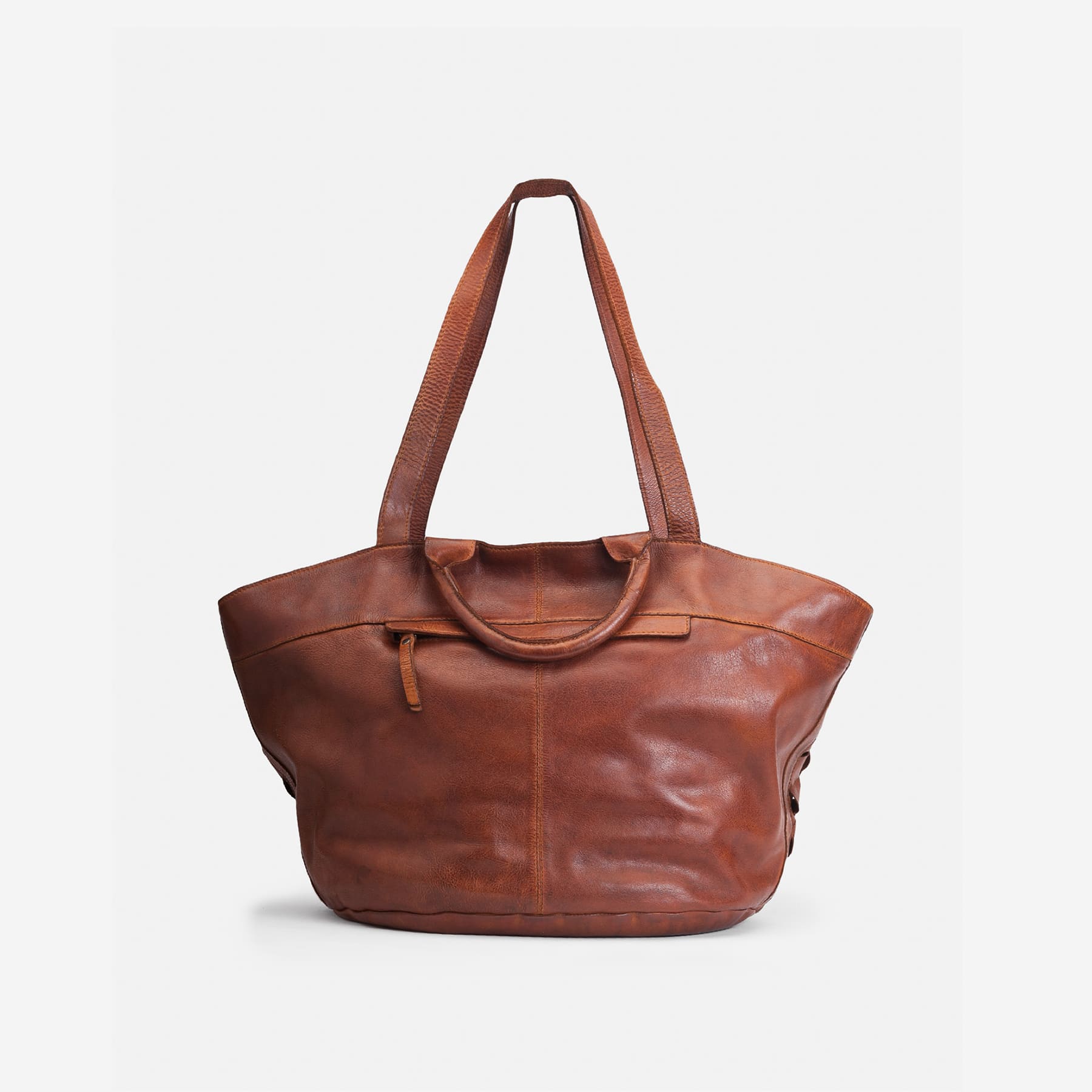 Sac en cuir Biba Lewisburg cuero - Grand sac cabas cuir tressés larges marron - vue dos - Nappa maroquinerie